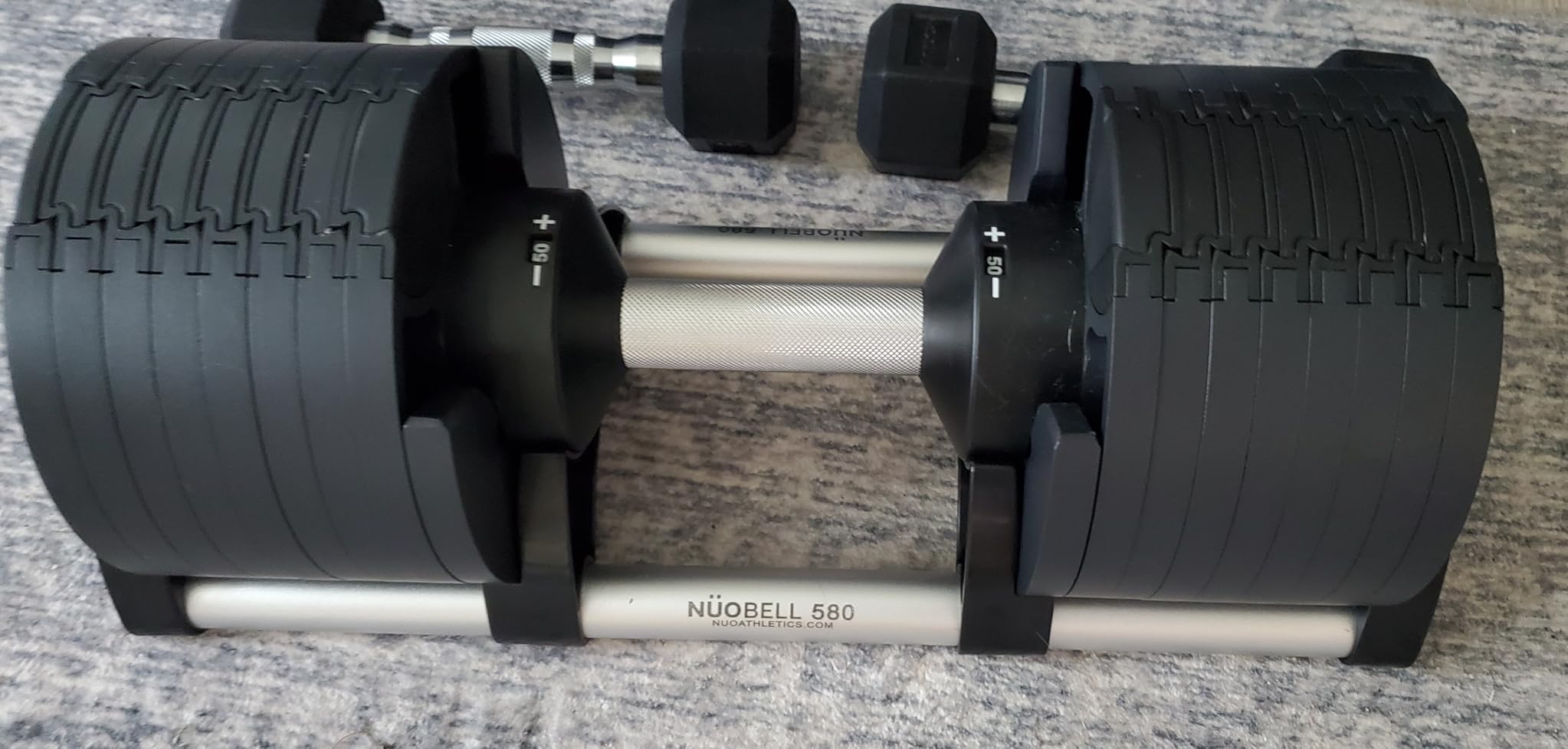 Nuobell 580 Adjustable Dumbbells, 5-80 lb, Set of 2 Free Weights | 5 lb Increments, Instant Twist-handle Adjustment, Knurled Aluminum handles, Replace 16 Pairs of Dumbbells, Trays included customer photo 2