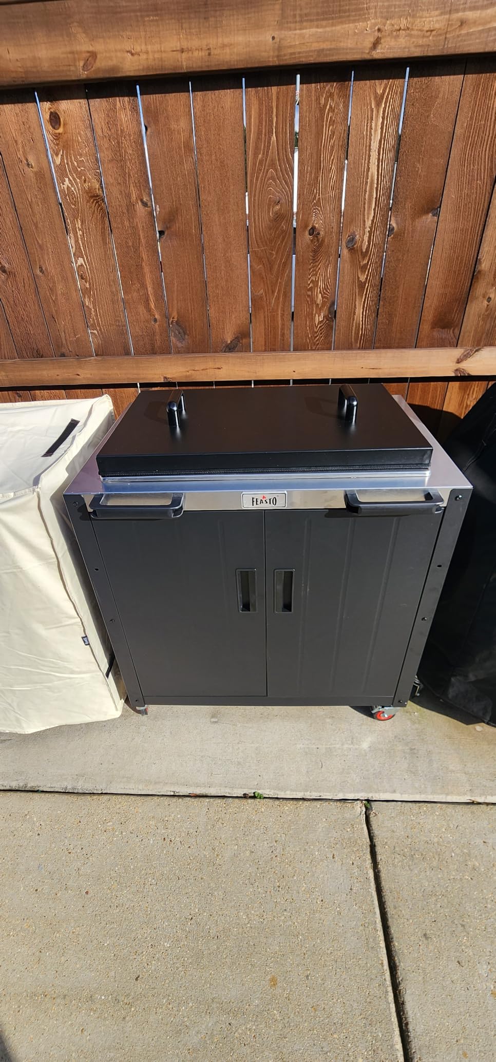Feasto Outdoor Grill Cart with Storage Cabinet and Stainless Steel Top, 35-Inch Outdoor Grill Station with Door, Modular Kitchen Island for Food Prep and BBQ, Black & Silver customer photo 1