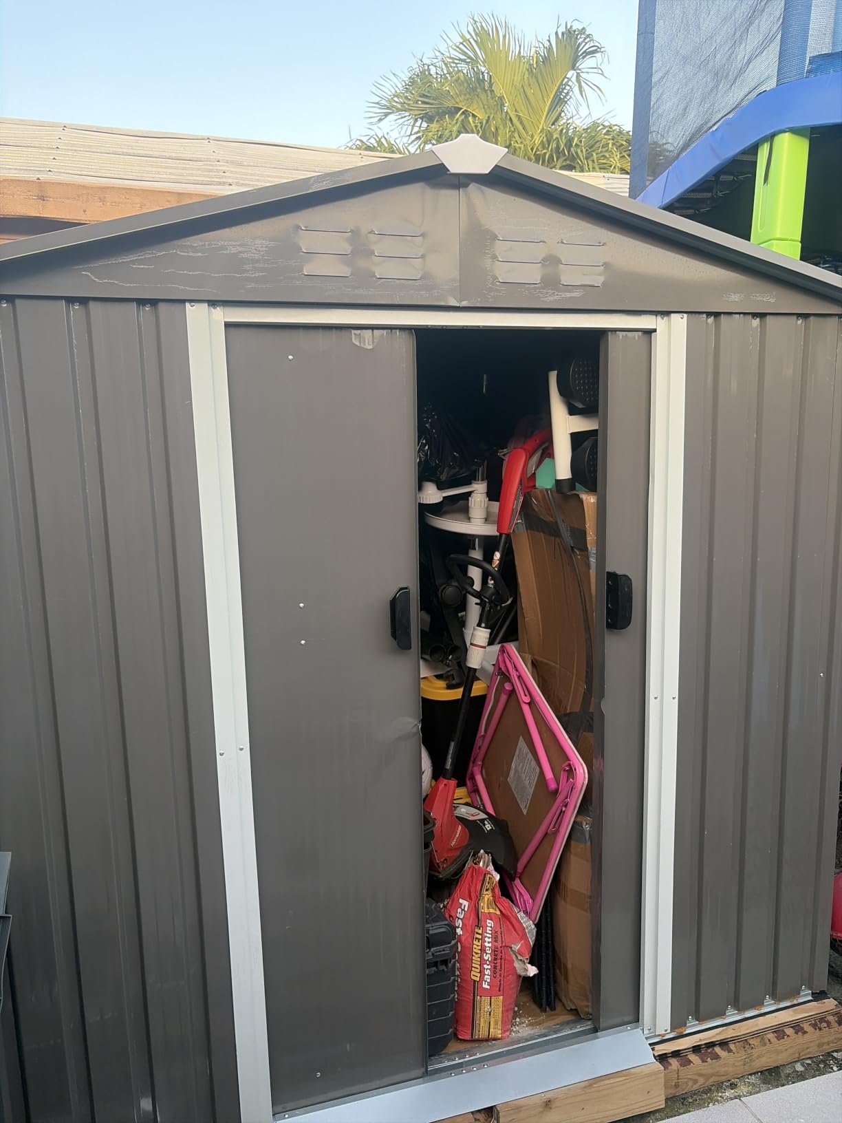 JYQAQA 6x4 FT Outdoor Storage Shed, Waterproof Metal Garden Sheds with Lockable Double Door, Weather Resistant Steel Tool Storage House Shed for Garden, Patio, Lawn, Gray customer photo 2