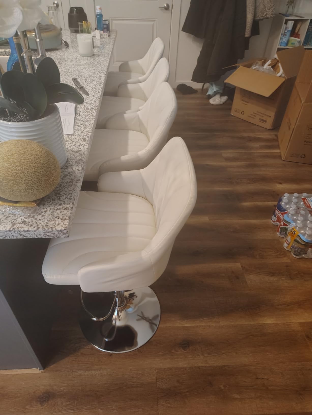 VECELO Bar Stools Set of 2, Adjustable Counter Height Barstools with Back and Arm, Swivel Bar Chair Stools for Kitchen Counter Island Cafe Dining Room, Industrial Style, Brown customer photo 1