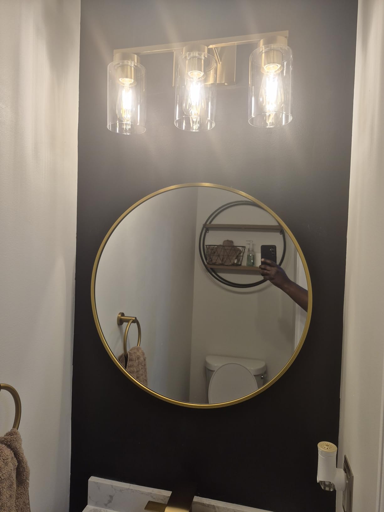 3-Light Bathroom Vanity Light, Modern Brushed Gold Wall Lights with Clear Glass Shades, Bathroom Wall Sconce Lamp for Mirror Living Room Bedroom Hallway customer photo 1