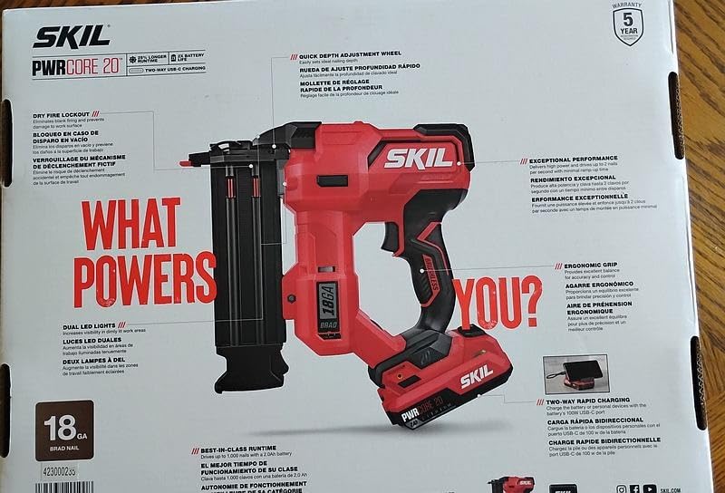 SKIL PWR CORE 20 Brushless 20V 18Ga Brad Nailer Kit including 2.0Ah USB-C Battery and Charger-NA1800B-10 customer photo 1