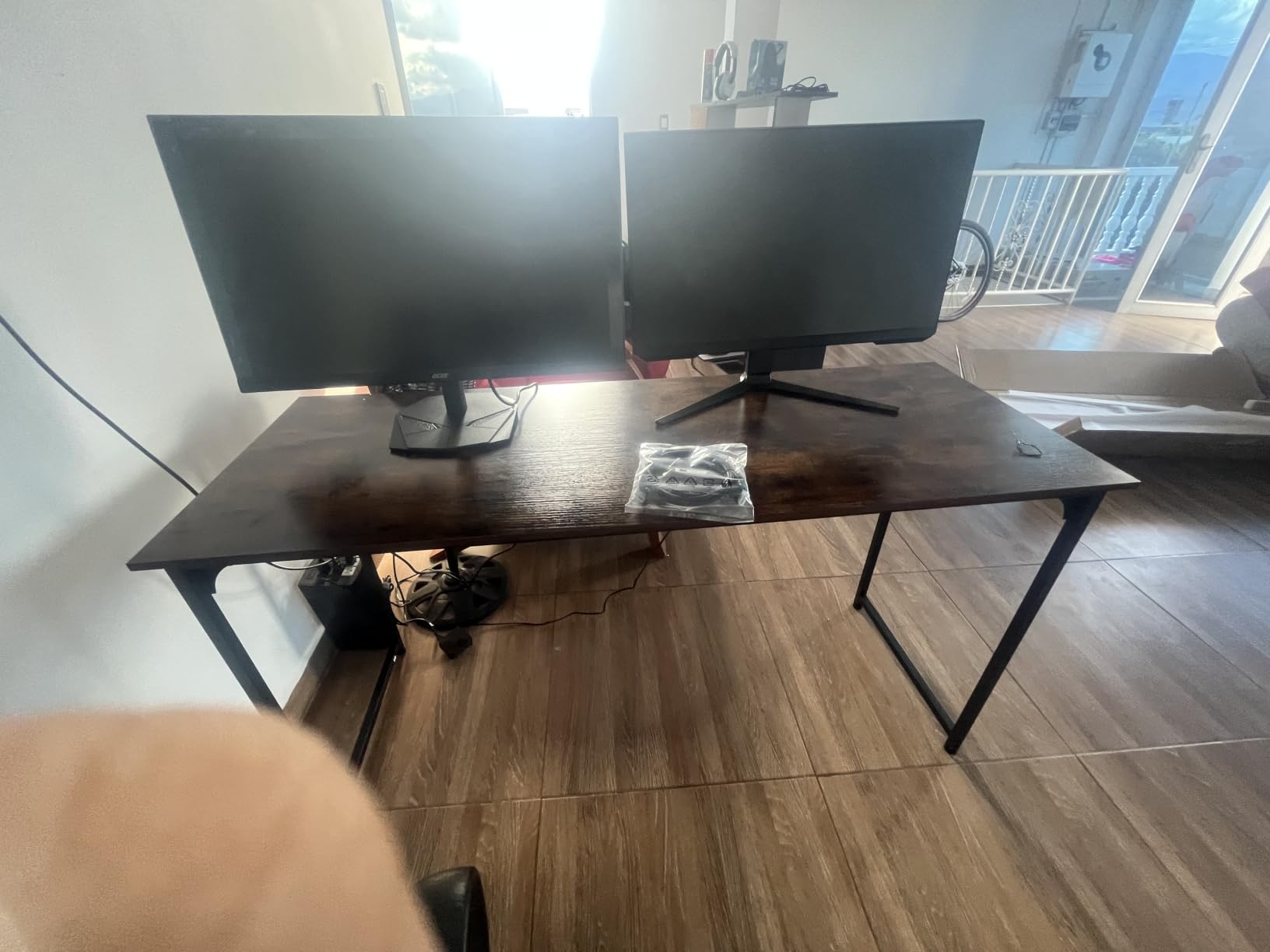 Huuger Computer Desk, 55 Inch Home Office Desk, Gaming Writing Work from Home Study Desk, Large Legroom, Sturdy Metal Frame, Modern Simple, Rustic Brown customer photo 2