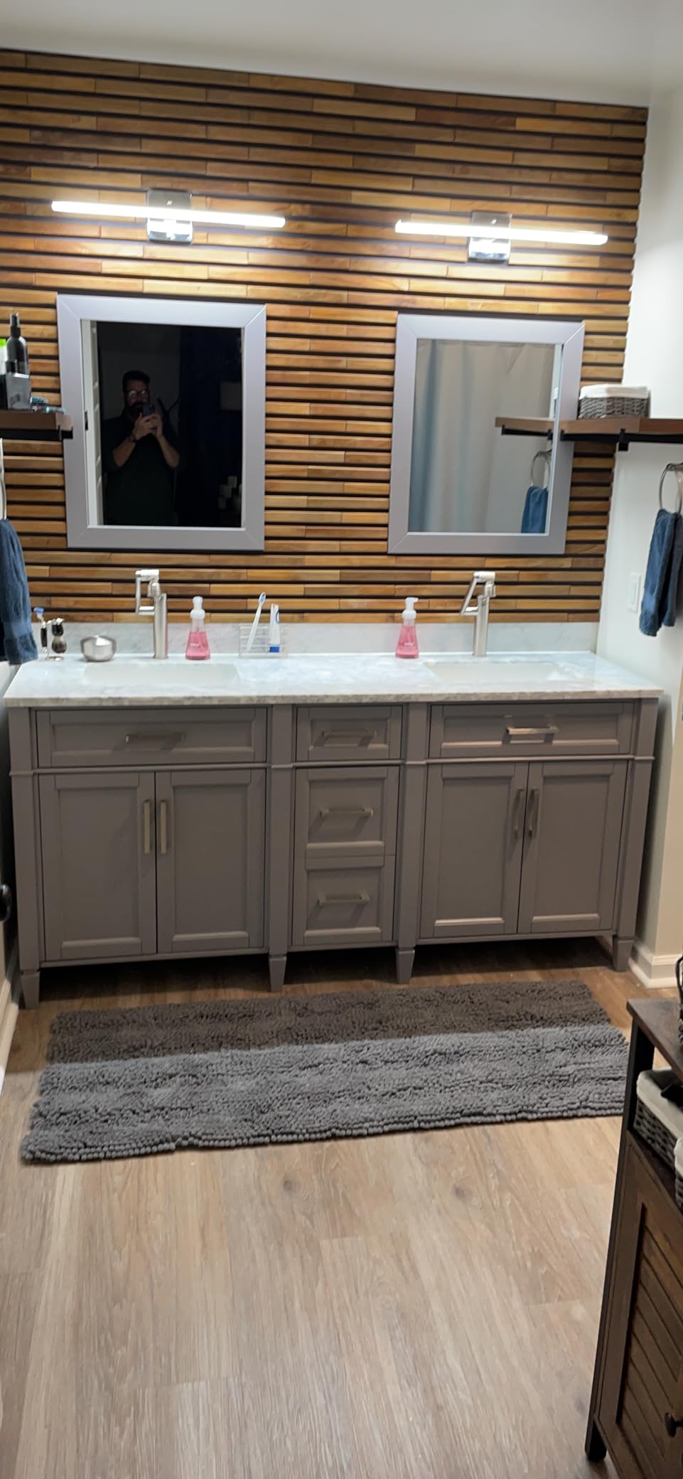 Vanity Art 60 inch Bathroom Vanity with Single Sink, Modern Wood Bath Vanity with Black Carrara Marble Top, Vanity Cabinet with Doors, Removable Shelf, Solid Wood Frame, Tan, VA7060B customer photo 2