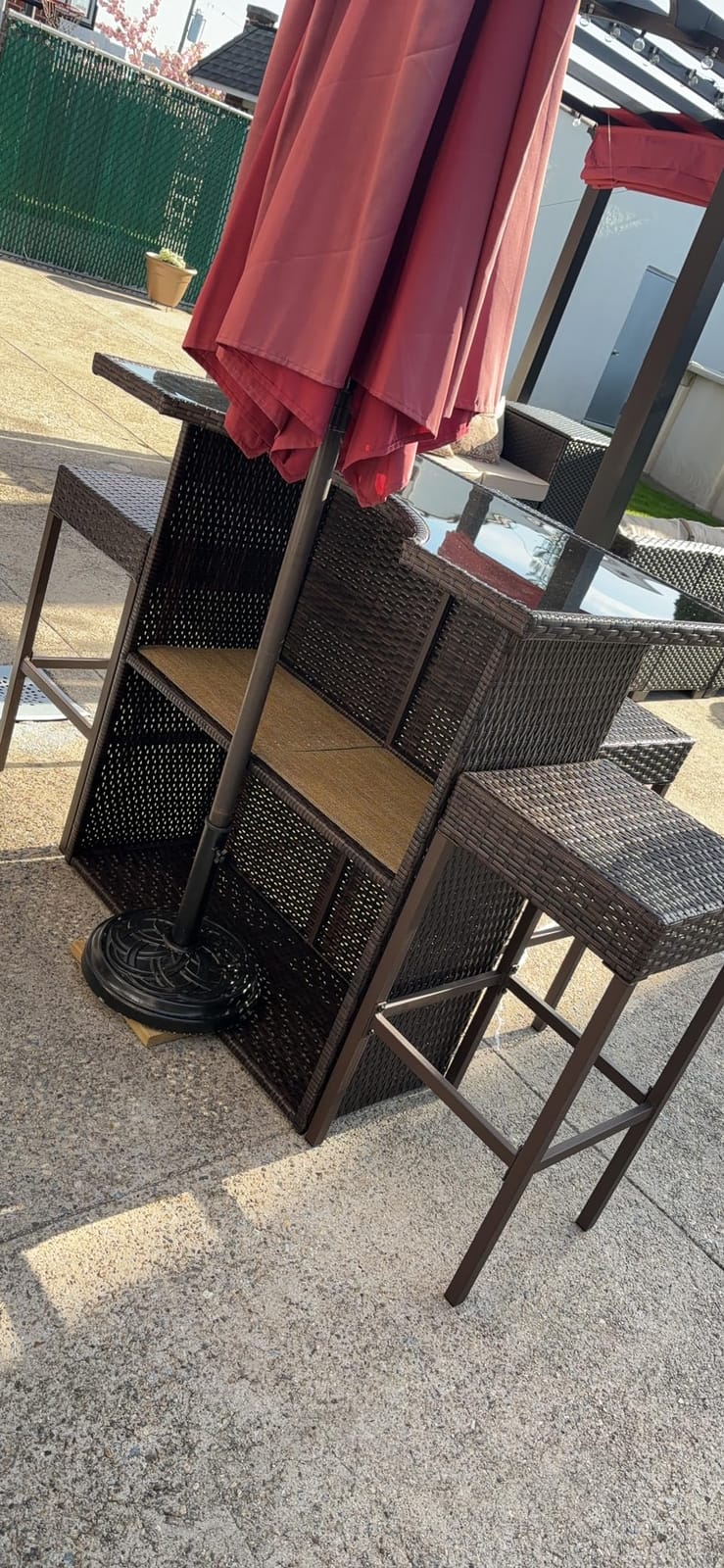 Outsunny 5 Piece Wicker Outdoor Bar Set with Glass Table Top, Dark Gray, High Top Outdoor Table and Chairs, Height Patio Set, 2 Tier Storage Shelf, 4 Bar Stools, for Garden, Poolside customer photo 1