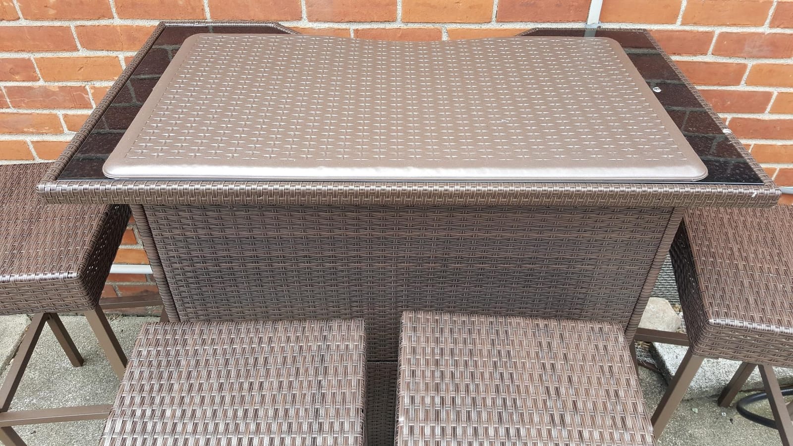 Outsunny 5 Piece Wicker Outdoor Bar Set with Glass Table Top, Dark Gray, High Top Outdoor Table and Chairs, Height Patio Set, 2 Tier Storage Shelf, 4 Bar Stools, for Garden, Poolside customer photo 2