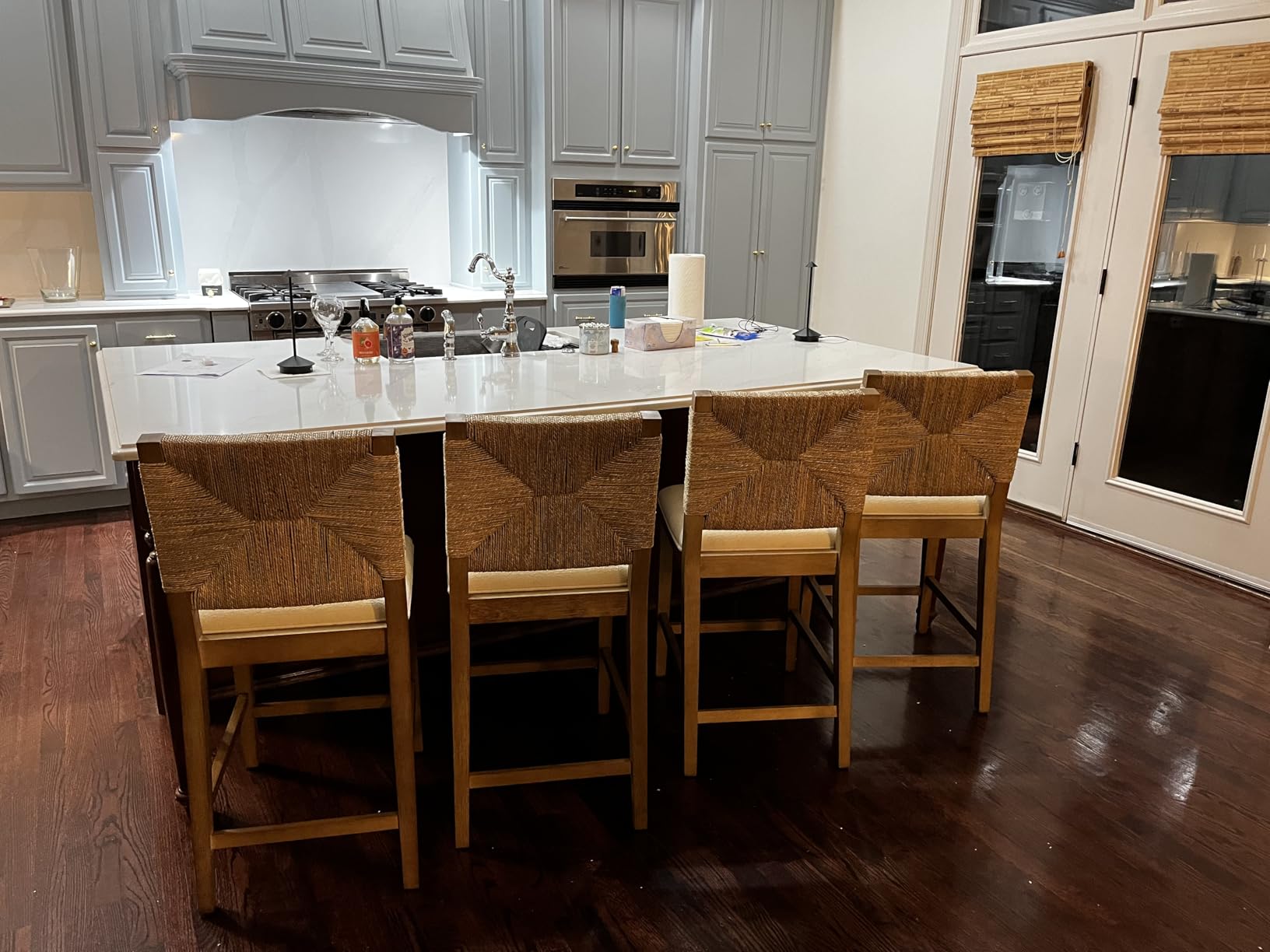 Nathan James Beacon Bohemian Boucle Bar Stool, Upholstered Counter Height Chair with Solid Wood Frame and Woven Seagrass Back for Kitchen Island, Light Brown/Seagrass/Cream Boucle customer photo 2