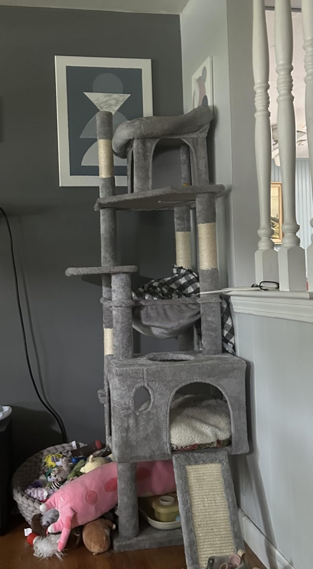 Globlazer Heavy Duty Cat Tree, 70 inch Sturdy Cat Tree for Indoor Cats Extra Large Cat Tower with Scratching Post, Hammock, Cat Condo for Adult Cats Kittens, F70 Pro, Dark Grey customer photo 2