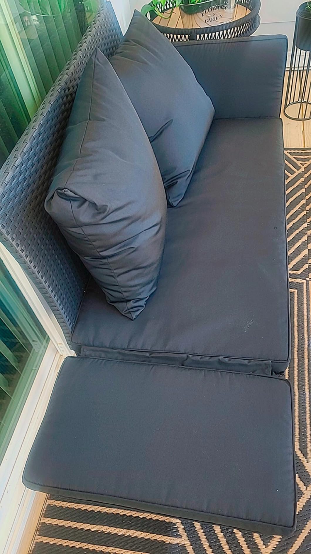 Flamaker Outdoor Convertible Sofa, Woven Rattan Patio Furniture Sunbed with Adjustable Armrests, Removable Cushions and Pillows for Patio, Porch, Pool (Grey Lounger & Grey Pillowcase) customer photo 2