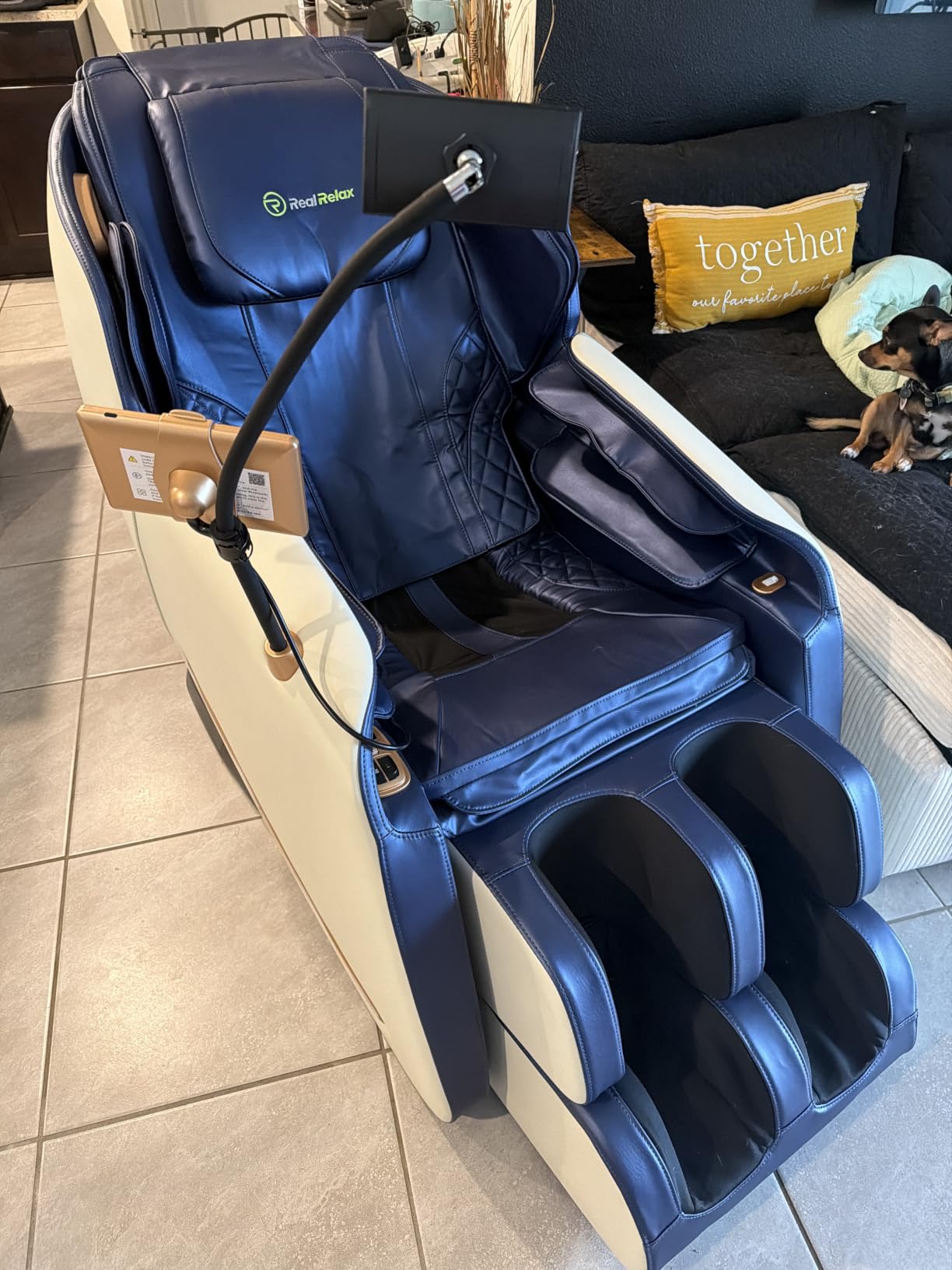 Real Relax Massage Chair Full Body with Unique Phone Controller,Heart and Blood Measurement, Zero Gravity 3D SL-Track Recliner with APP Control, Child Lock,Pause Button, Back Pad, Favor-06, Dark Brown customer photo 1