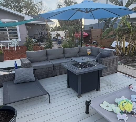 ovios 6 Pieces Patio Furniture Set, Outdoor Wicker Sectional Sofa with Coffee Table Comfy Cushions, Modern Modular Deep Seat Couch Rattan Conversation Set, Denim Blue customer photo 2
