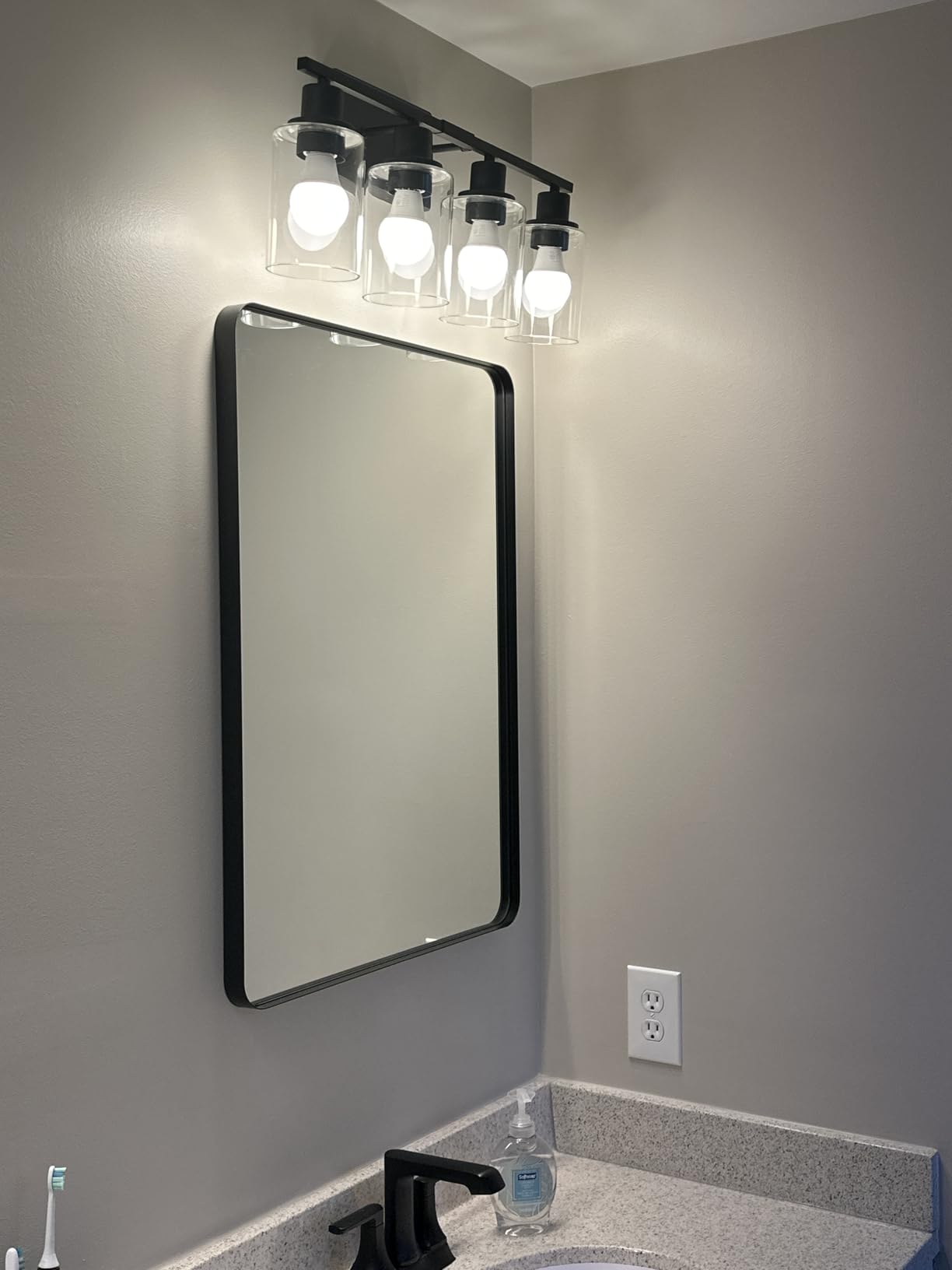 Indoi 4-Light Bathroom Light Fixtures, Matte Black Modern Vanity Lights with Clear Glass Shades, Bathroom Wall Lamp for Mirror Living Room Cabinet Bedroom Porch customer photo 1