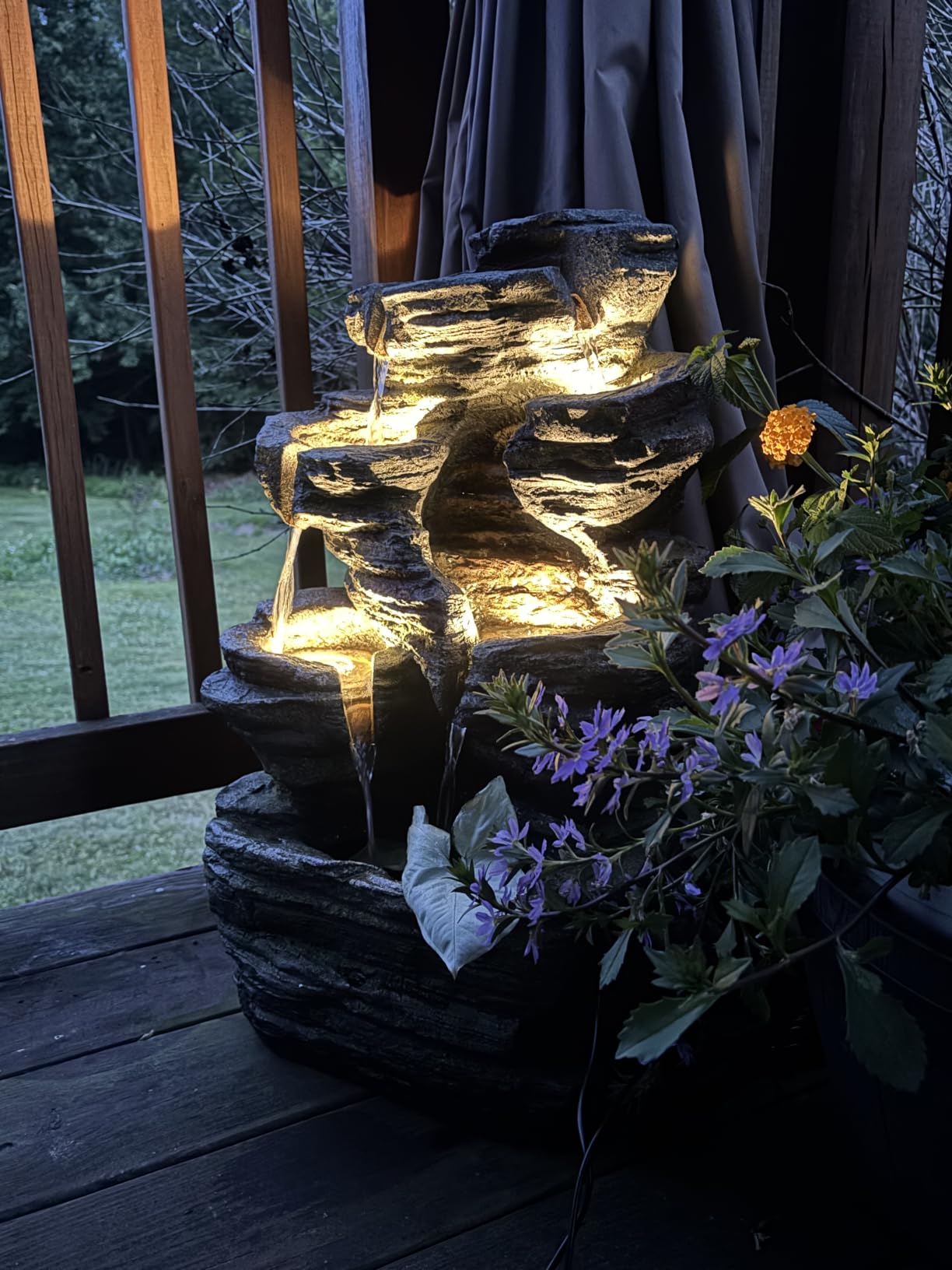 Bumilgar 6-Tier Solar Powered Water Fountain Outdoor Waterfall 24.4 in, Daytime Solar Charging, Warm LED Glow After Sunset customer photo 2