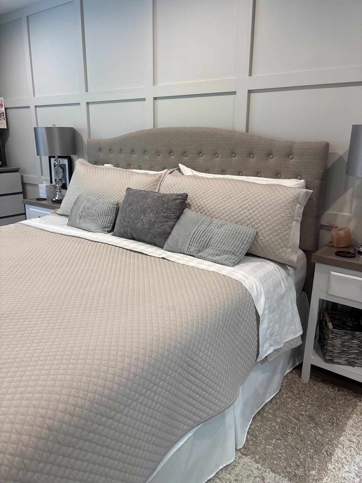 Furpopup Linen Upholstered Headboard King/Cal King Size Latest Model Wall Mount, Bed Frame Mount, Featuring High-Density Sponge Padding, Luxury Texture Easy Assembly Comfort and Style-Linen customer photo 2