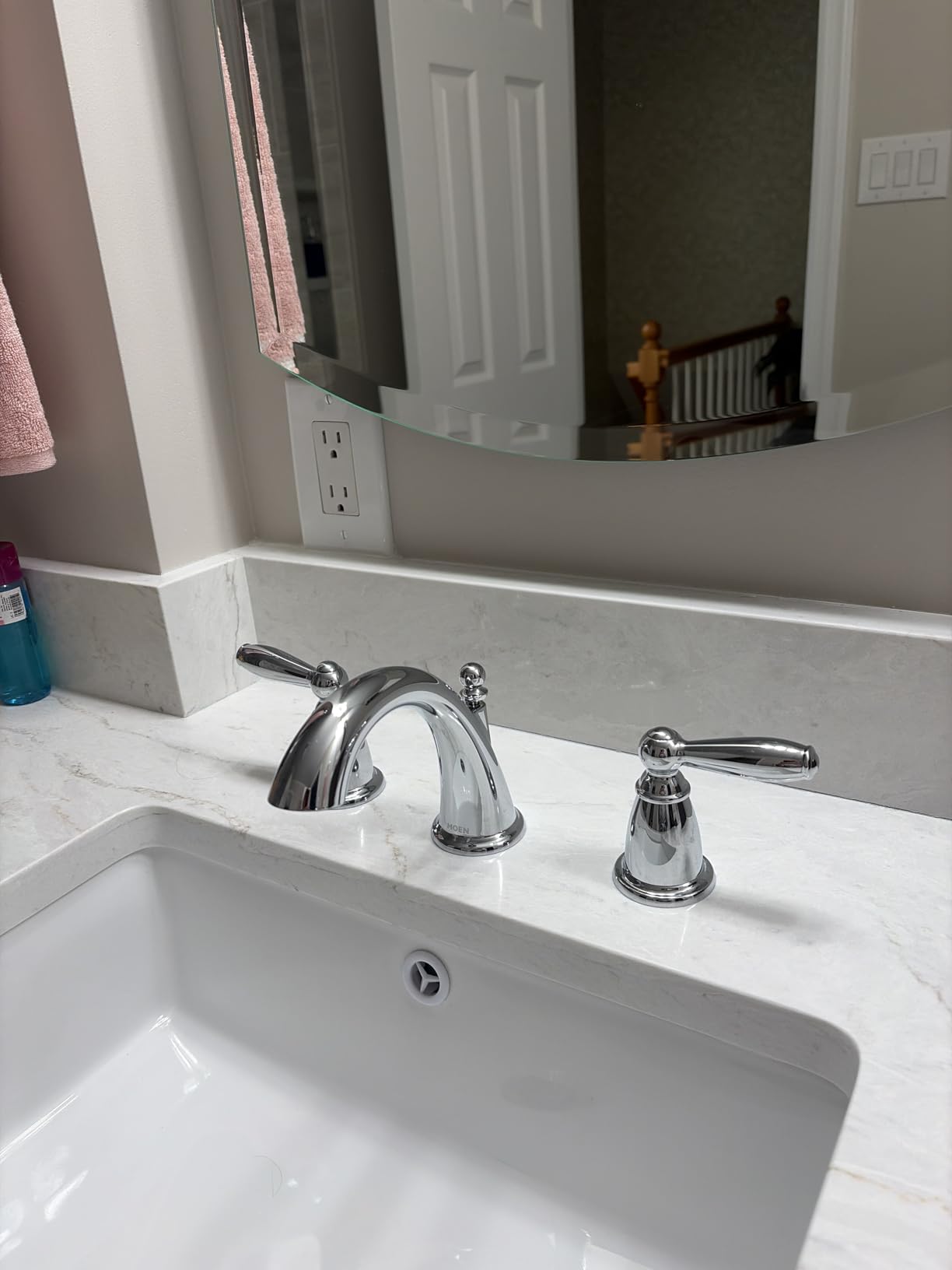 Moen TV6620 Brantford Widespread Bath Faucet, Chrome | Bathroom sink faucet, valve included, widespread installation, high arc spout, chrome finish customer photo 2