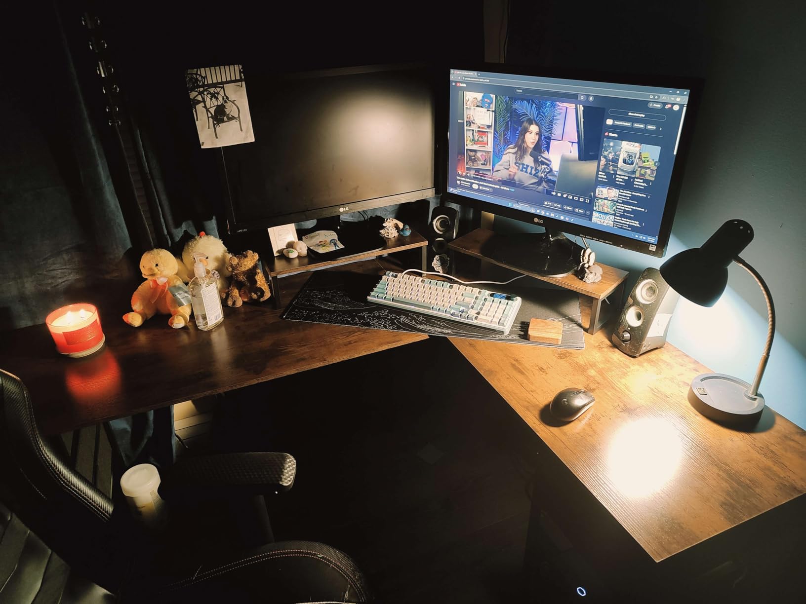 Korfile 59 inch L Shaped Computer Desk with Power Outlets, Home Office Desk with 4 Adjustable Storage Drawers & 2 Monitor Stands, Two Person Gaming Table for Bedroom, Black customer photo 2
