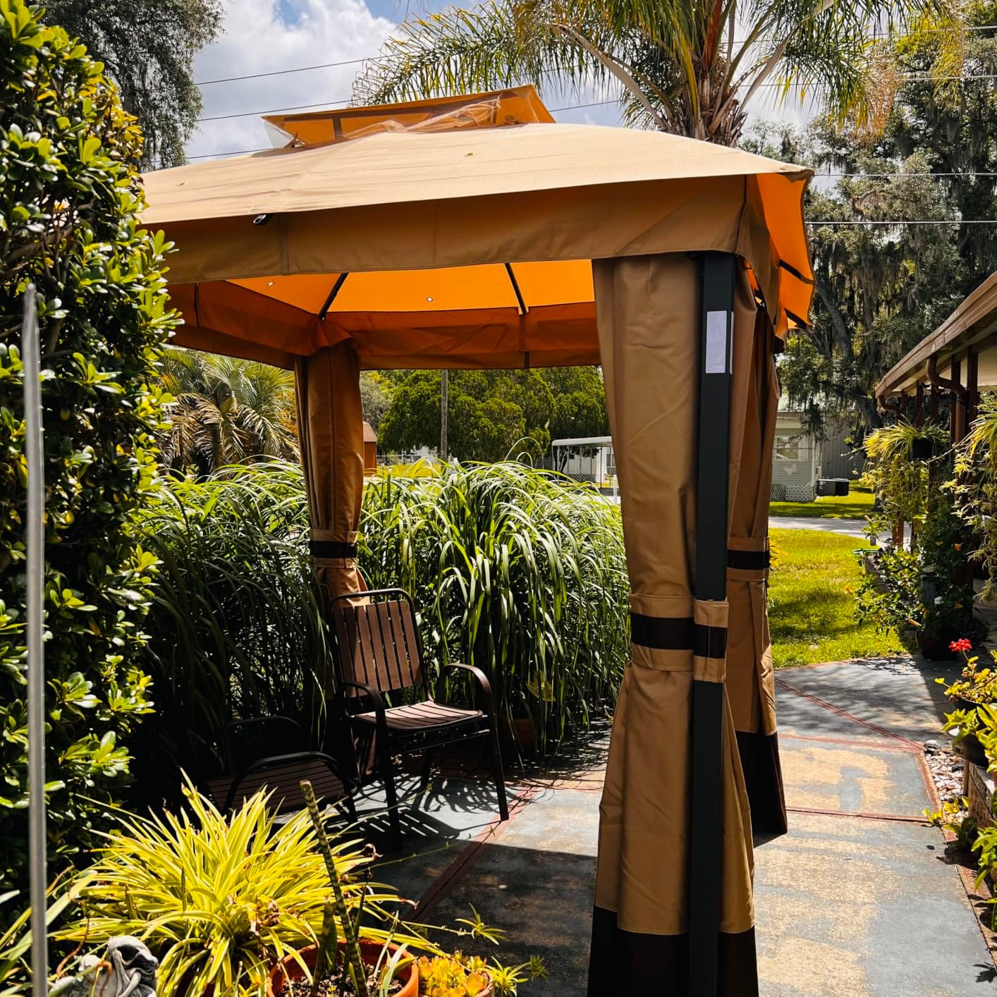 Patio Gazebo 11'x13' with LED Lights & Bluetooth Speaker, Heavy Duty Outdoor Canopy Shelter with Metal Frame, Double Roofs, Soft-top Gazebo with Netting and Curtains for Backyard customer photo 1
