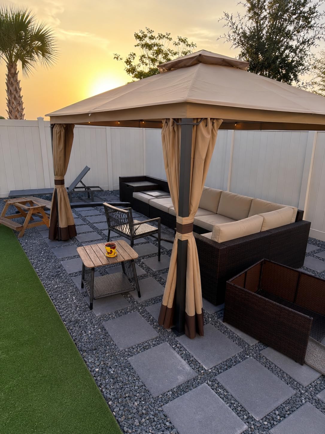 Patio Gazebo 11'x13' with LED Lights & Bluetooth Speaker, Heavy Duty Outdoor Canopy Shelter with Metal Frame, Double Roofs, Soft-top Gazebo with Netting and Curtains for Backyard customer photo 2