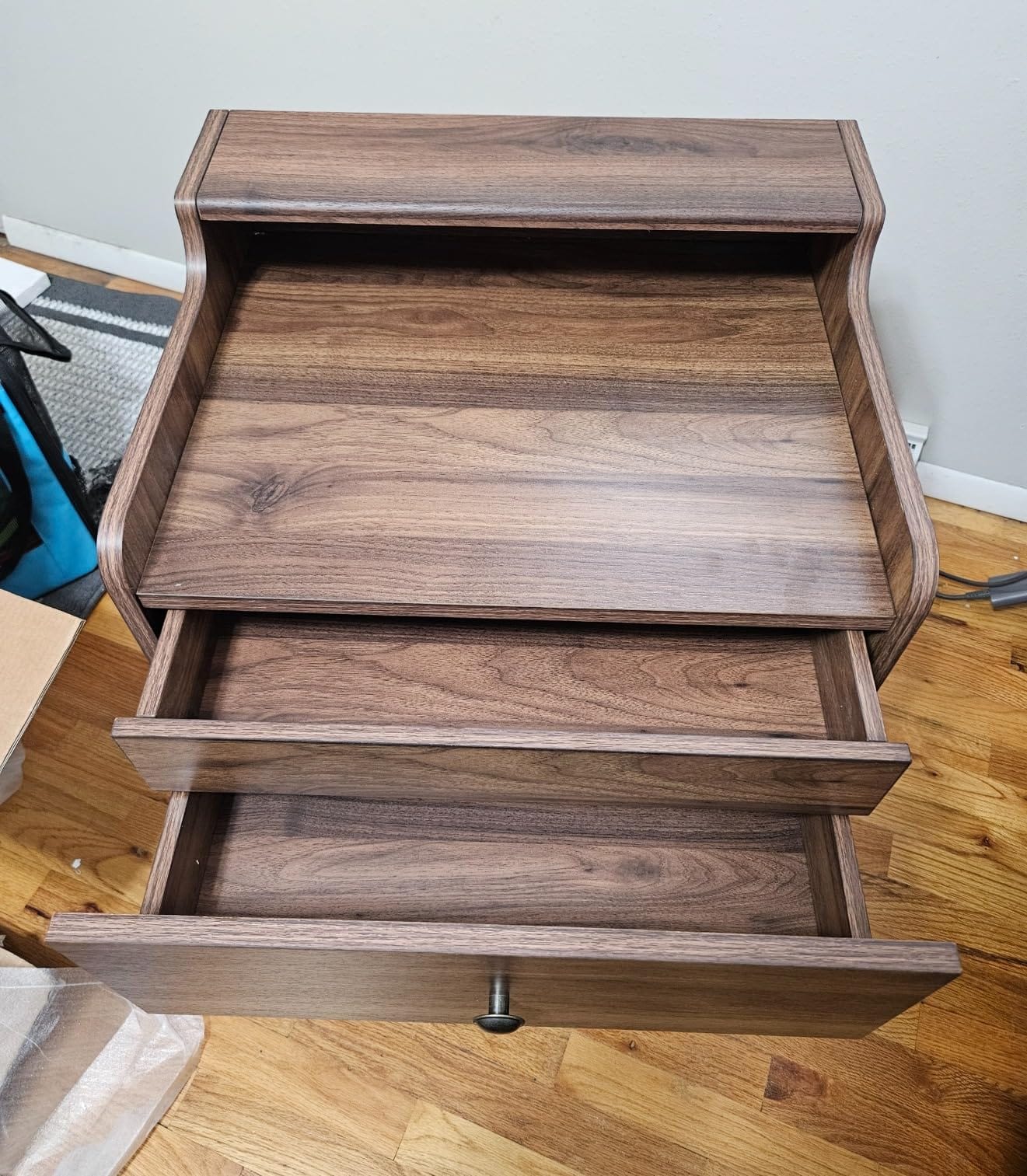 VASAGLE Nightstands, Set of 2, Bedside Tables with Hidden Drawers, Mid-Century End Side Tables with Solid Wood Legs, Natural Walnut customer photo 1