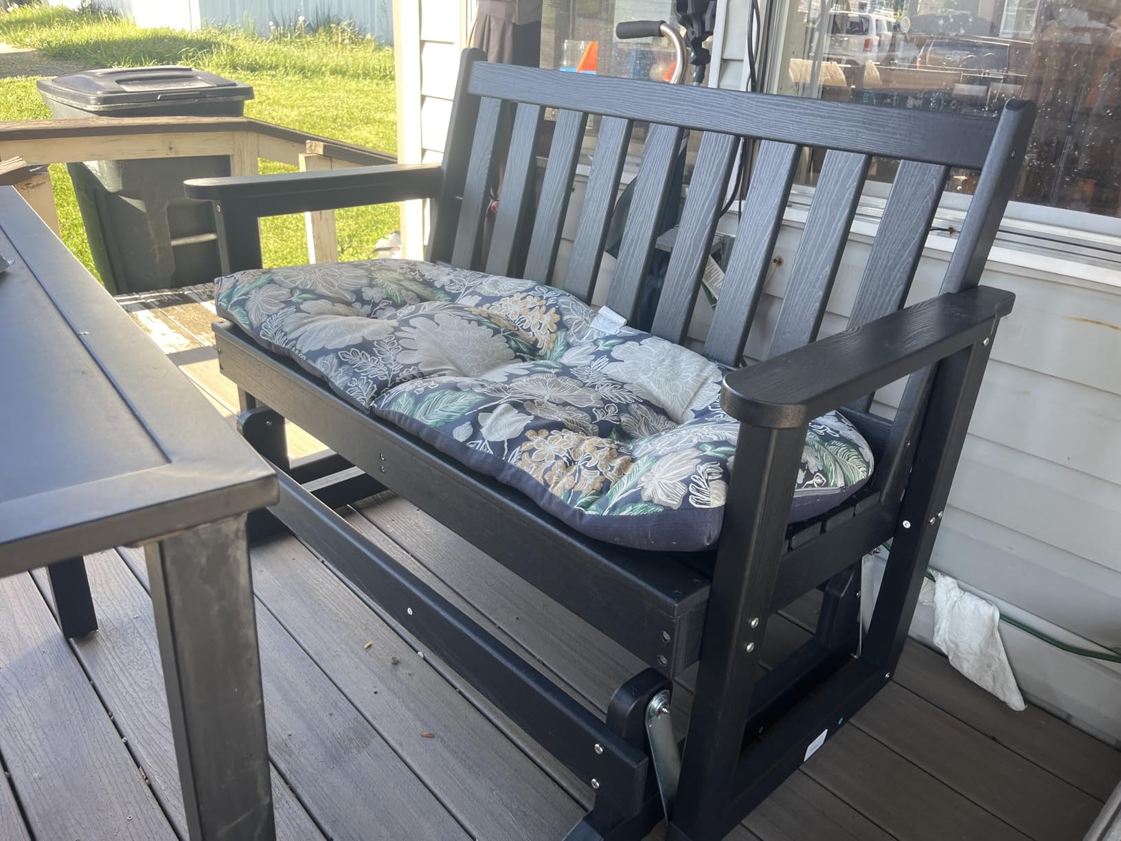 SERWALL Outdoor Glider Rocking Chair, HDPE All-Weather Resistant 2-Person Loveseat, Outdoor Rocking Bench Chair with 660LBS Capacity for Backyard Garden Porch, Grey customer photo 1