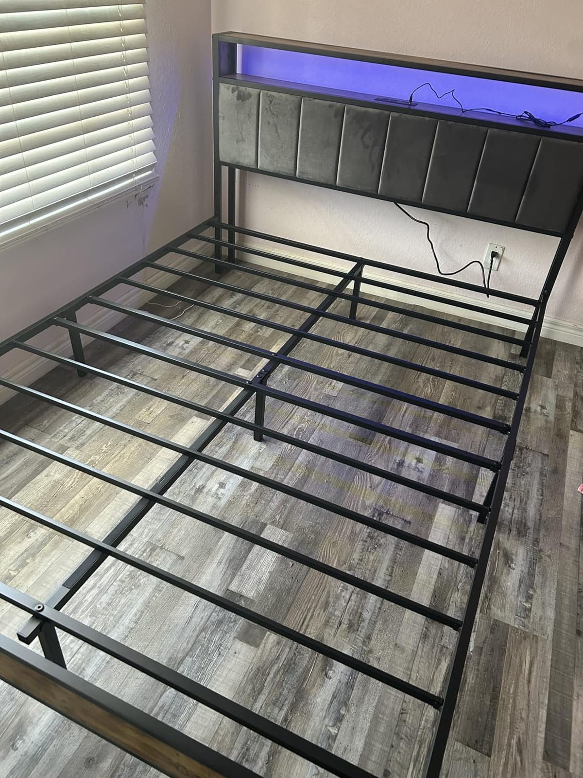 OLEVS Queen Size Bed Frame with Charging Station & LED Light, 2-Tier Storage Headboard & Footboard, Noise-Free Metal Platform Bed No Box Spring Needed, Easy Assembly customer photo 2