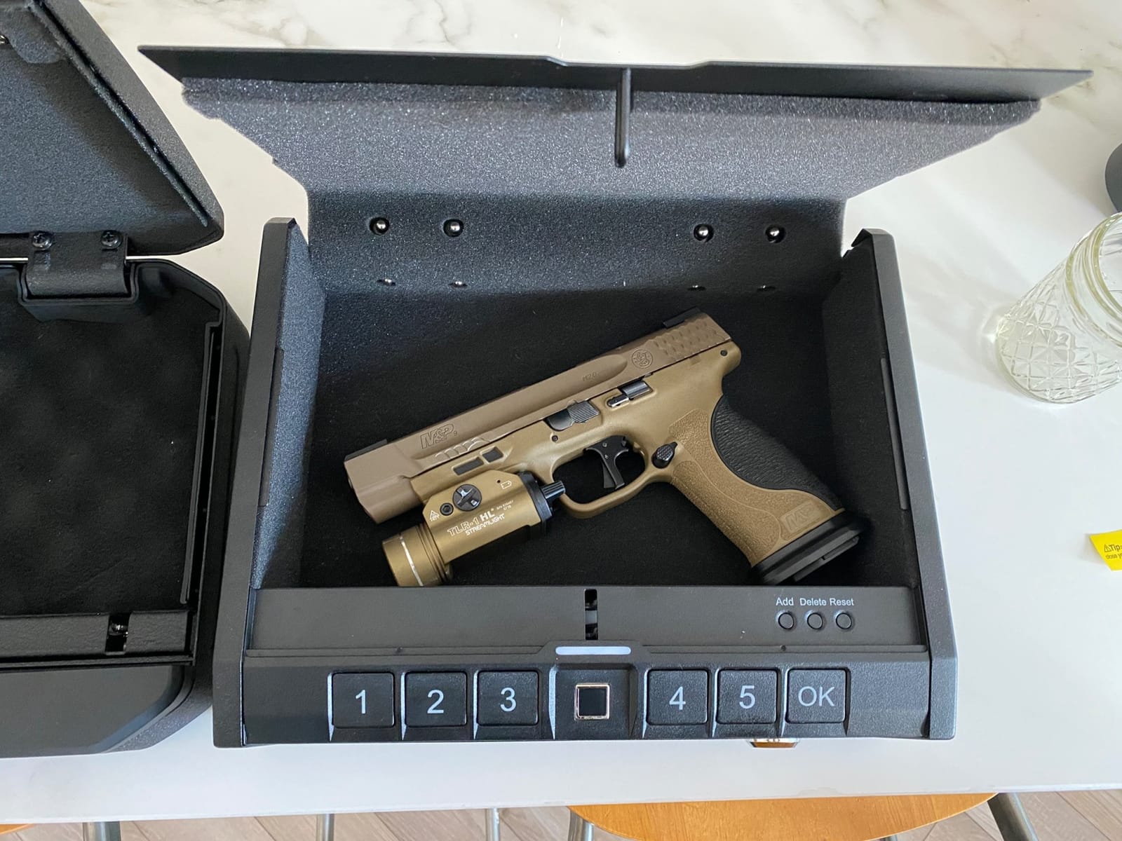 ONNAIS Large Biometric Gun Safe for Handgun with Fingerprint Keypad Lock | Emergency Power Supply Gun Case Internal Light Gun Lock Box for Home, Nightstand, Bedside, and Car Use customer photo 2