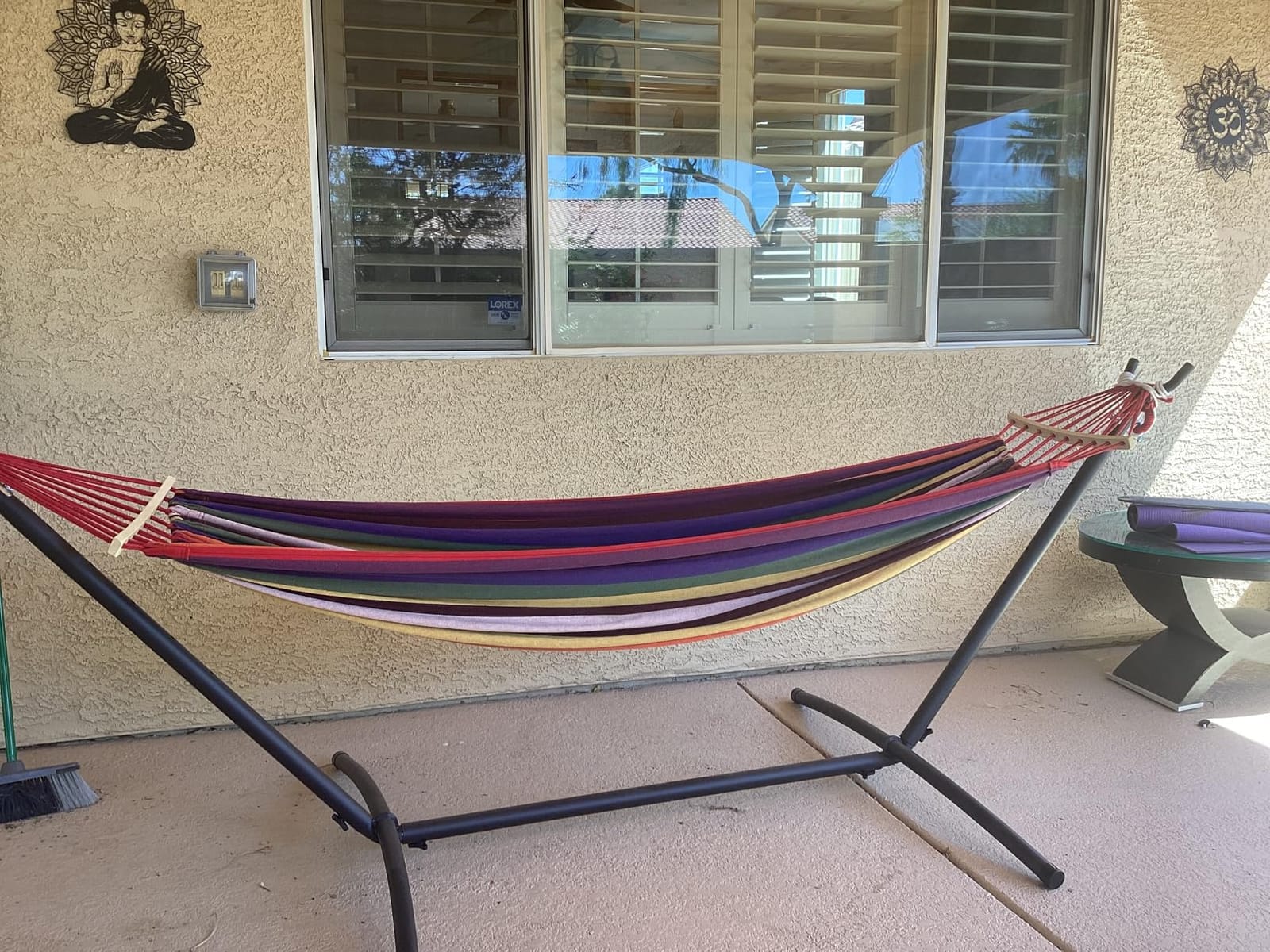 Everyfun Double Hammock with Stand, 2 Person Heavy Duty Hammock with Steel Stand, 600 lbs Capacity Cotton Hammock for Outdoor Indoor Patio Yard, Portable with Carrying Bag, Tool-Free 10-Min Assembly customer photo 1
