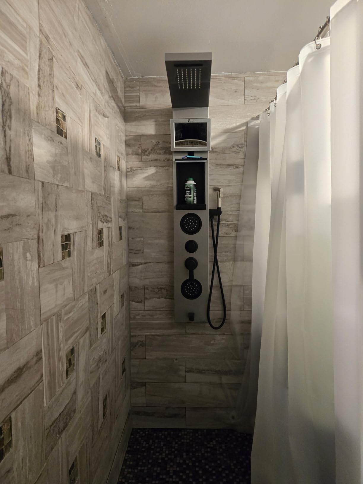 ELLO&ALLO Shower Panel System Tower with Shelf, Rainfall and Waterfall Head Rain Massage Stainless Steel Bathroom Fixtures with Adjustable Body Jets, Black customer photo 2