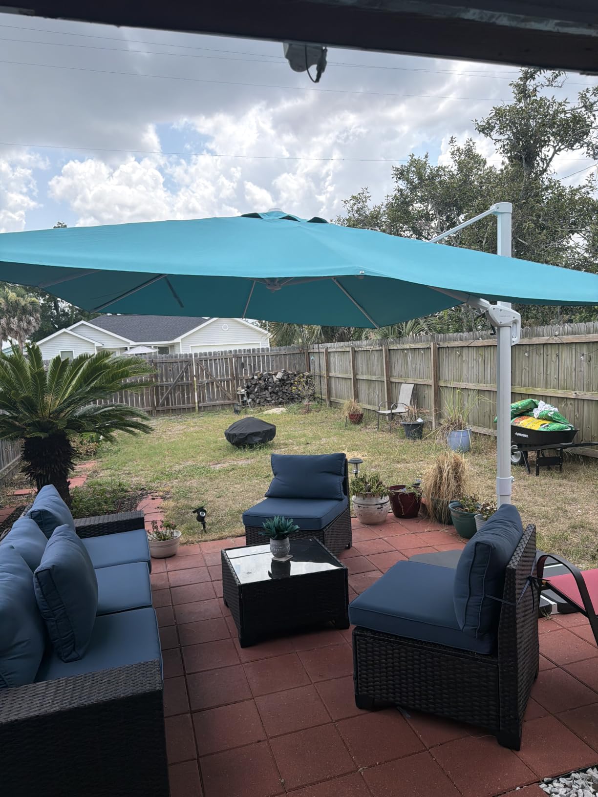 PURPLE LEAF Patio Cantilever Umbrella 10' X 10' White Aluminum Frame, Beige customer photo 1