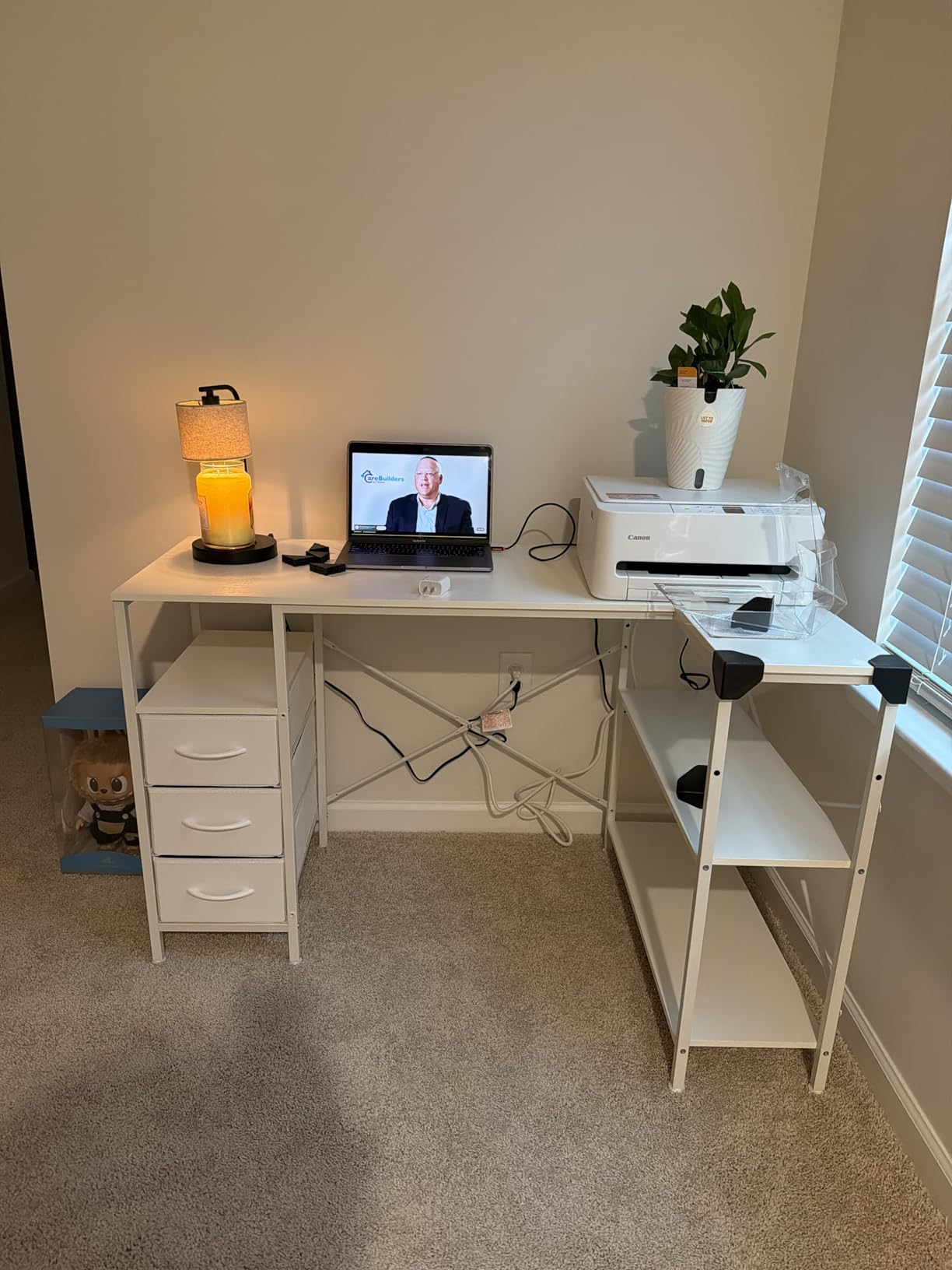Huuger L Shaped Office Desk with Power Outlets, 47 Inch Computer Desk with 3 Drawers, Shelves, for Gaming, Corner Work, Home Office, Study, Rustic Brown customer photo 2