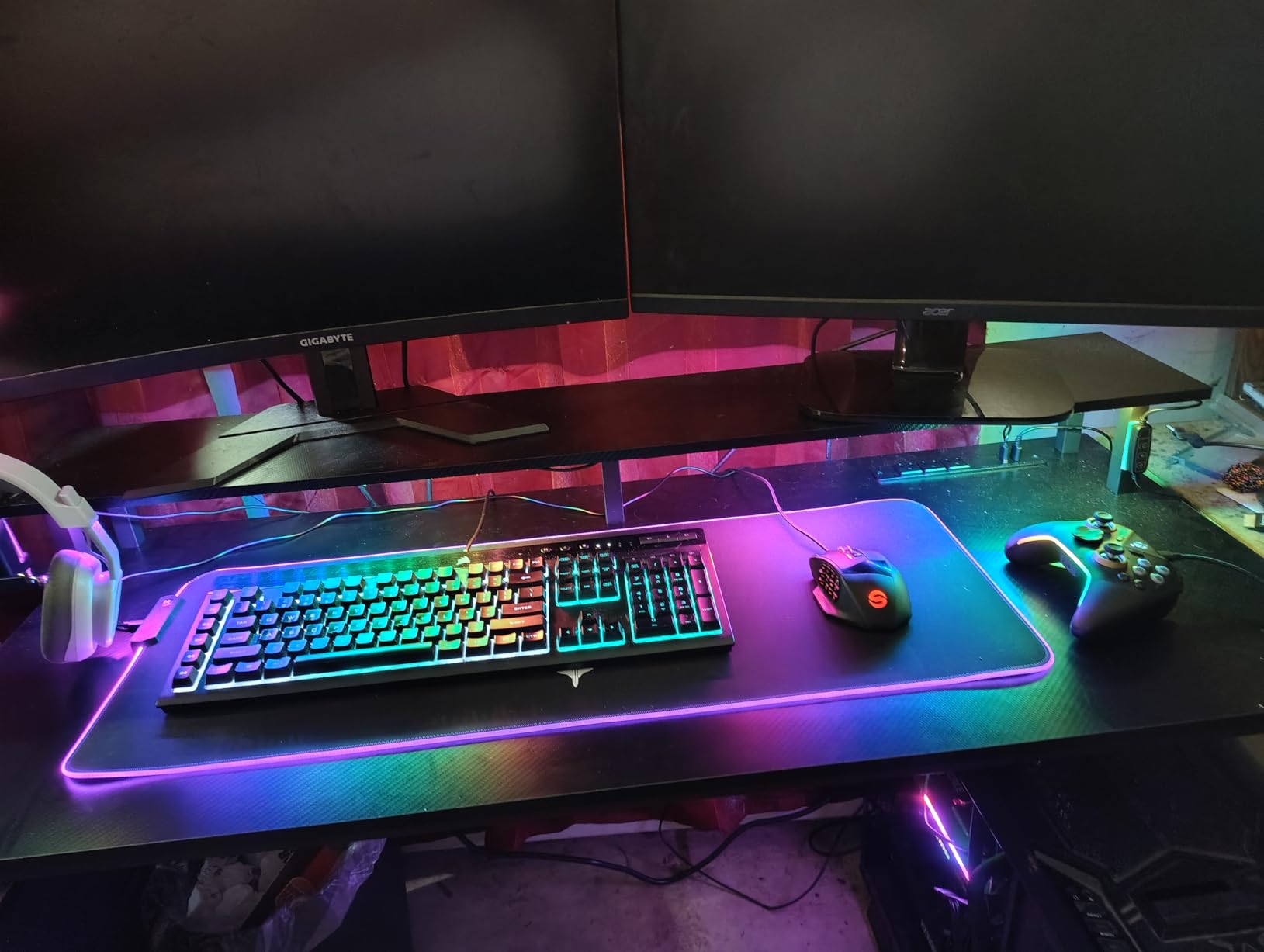 AODK 59 Inch Gaming Desk with LED Light- Reversible Computer Desk with Storage Shelves & Monitor Stand, Fabric Drawers Fits Compact PC Towers, Black customer photo 1