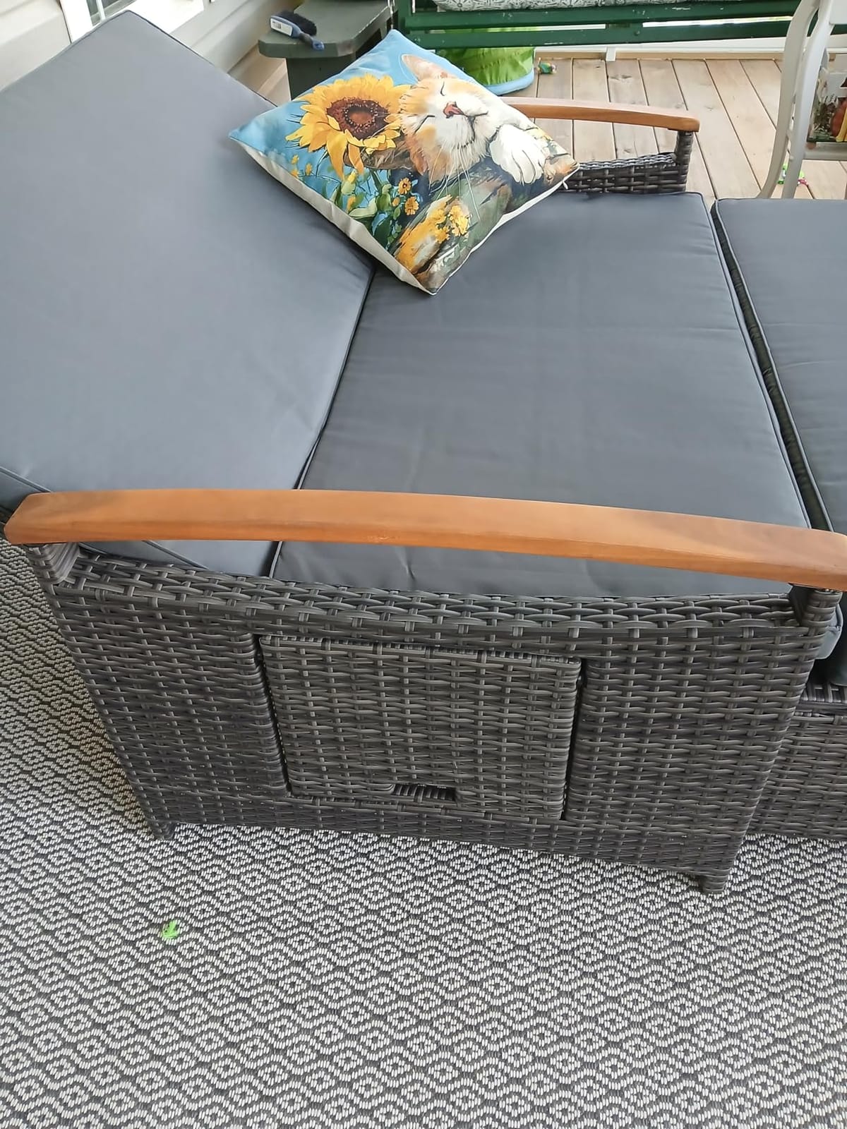 Moccha Outdoor Wicker Daybed, Patio Rattan Loveseat Sofa w/ 4-Level Adjustable Backrest, Folding Panels, Storage Ottoman & Cushions, Lounge Furniture Set for Poolside Backyard Porch (Beige) customer photo 1