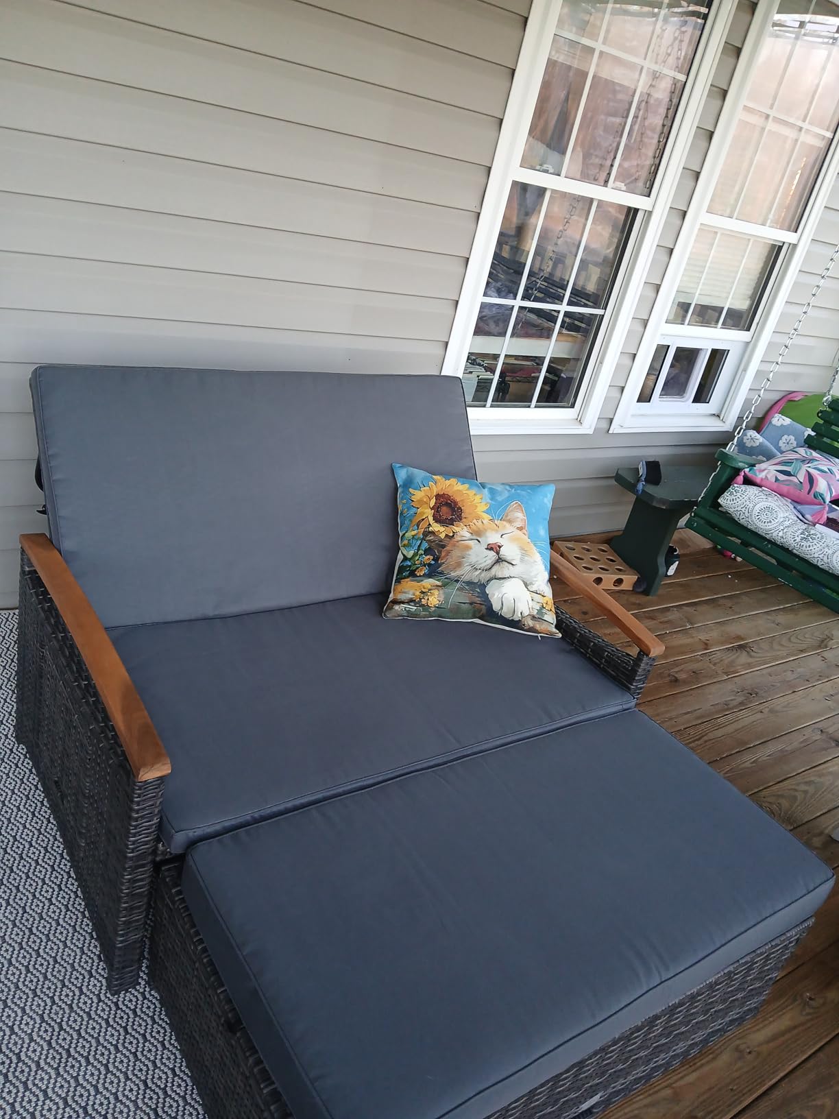 Moccha Outdoor Wicker Daybed, Patio Rattan Loveseat Sofa w/ 4-Level Adjustable Backrest, Folding Panels, Storage Ottoman & Cushions, Lounge Furniture Set for Poolside Backyard Porch (Beige) customer photo 2