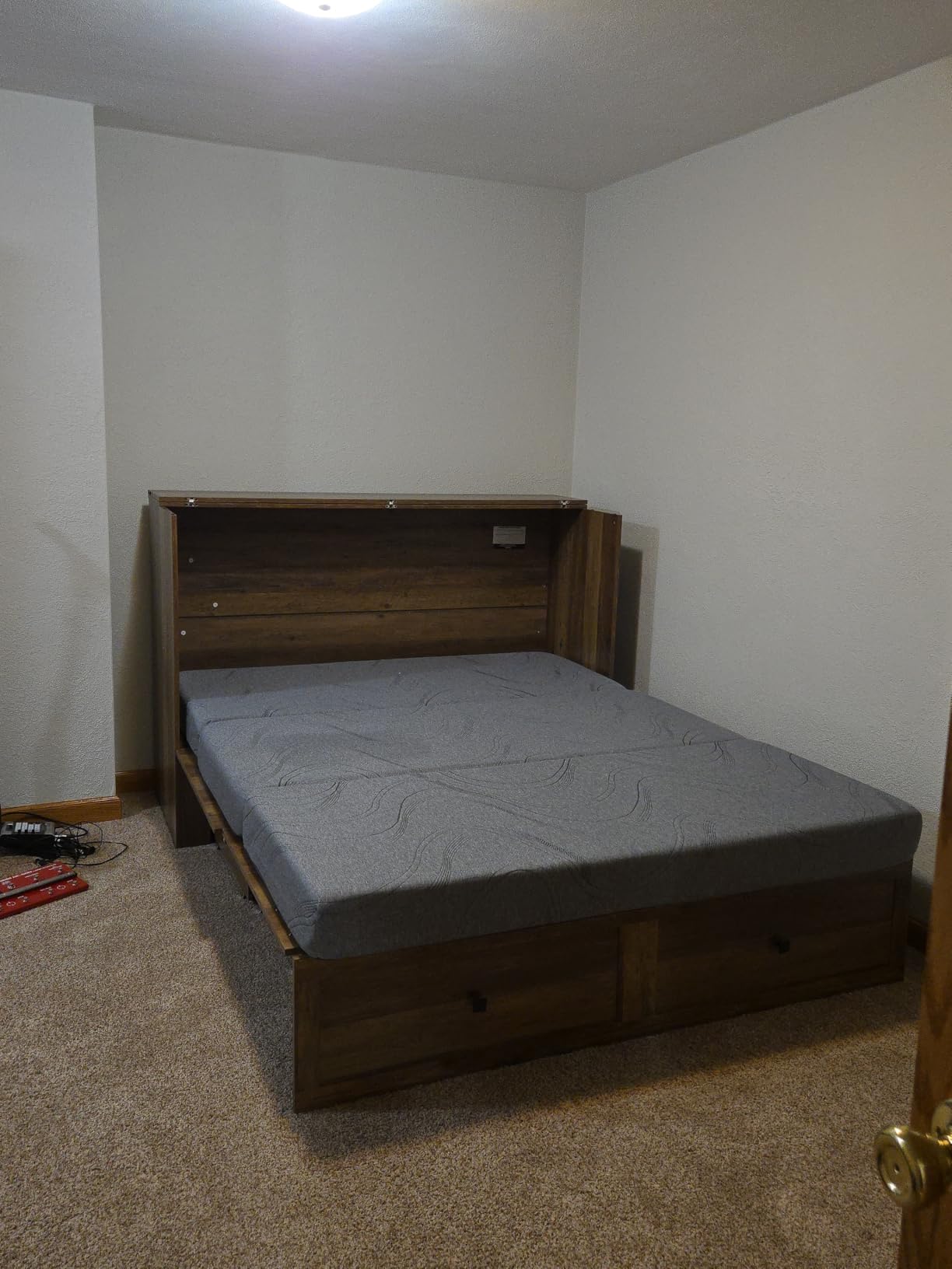 AMERLIFE Full Murphy Bed with Storage & Charging Station, Farmhouse Murphy Cabinet with Foldable Panel, Noisy Free, for Guest Bedroom, Living Room, Office, Distressed White customer photo 1