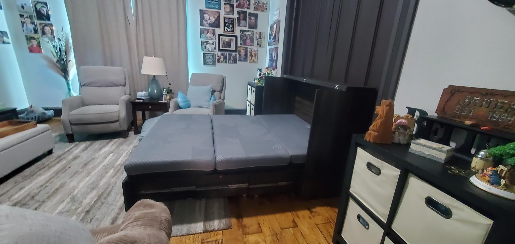 LUXOAK Full Size Murphy Bed with Charging Station, Cabinet Bed with Large Storage Drawer for Home Office or Small Room, Full Foldable Platform Bed, White customer photo 1