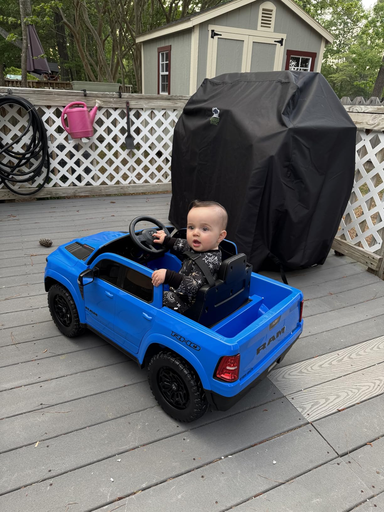Licensed RAM 1500 12V Kids Ride on Truck, Electric Car with Remote Control, RAM Truck for Kids with Real Key Start & Gear Shifter, Bluetooth Music, Back Storage (White) customer photo 1