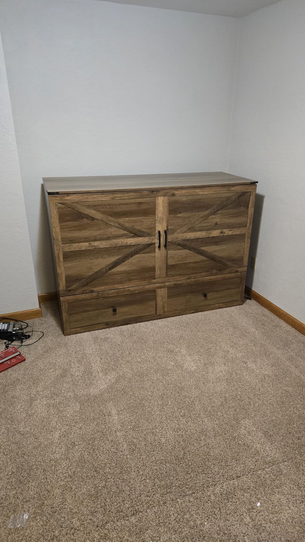 AMERLIFE Queen Murphy Bed with Storage & Charging Station, Farmhouse Murphy Cabinet with Foldable Panel, Noisy Free, for Living Room, Guest Bedroom, Office, Rustic Grey customer photo 2