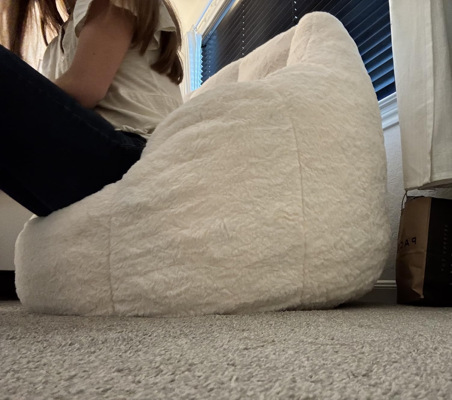 MAXYOYO Bean Bag Chair, Comfy Bean Bag Sofa with Back Support, Faux Fur Bean Bag Chair for Adults and Kids, Stuffed Floor Sofa for Living Room, Bedroom, Apartment, Beige customer photo 2