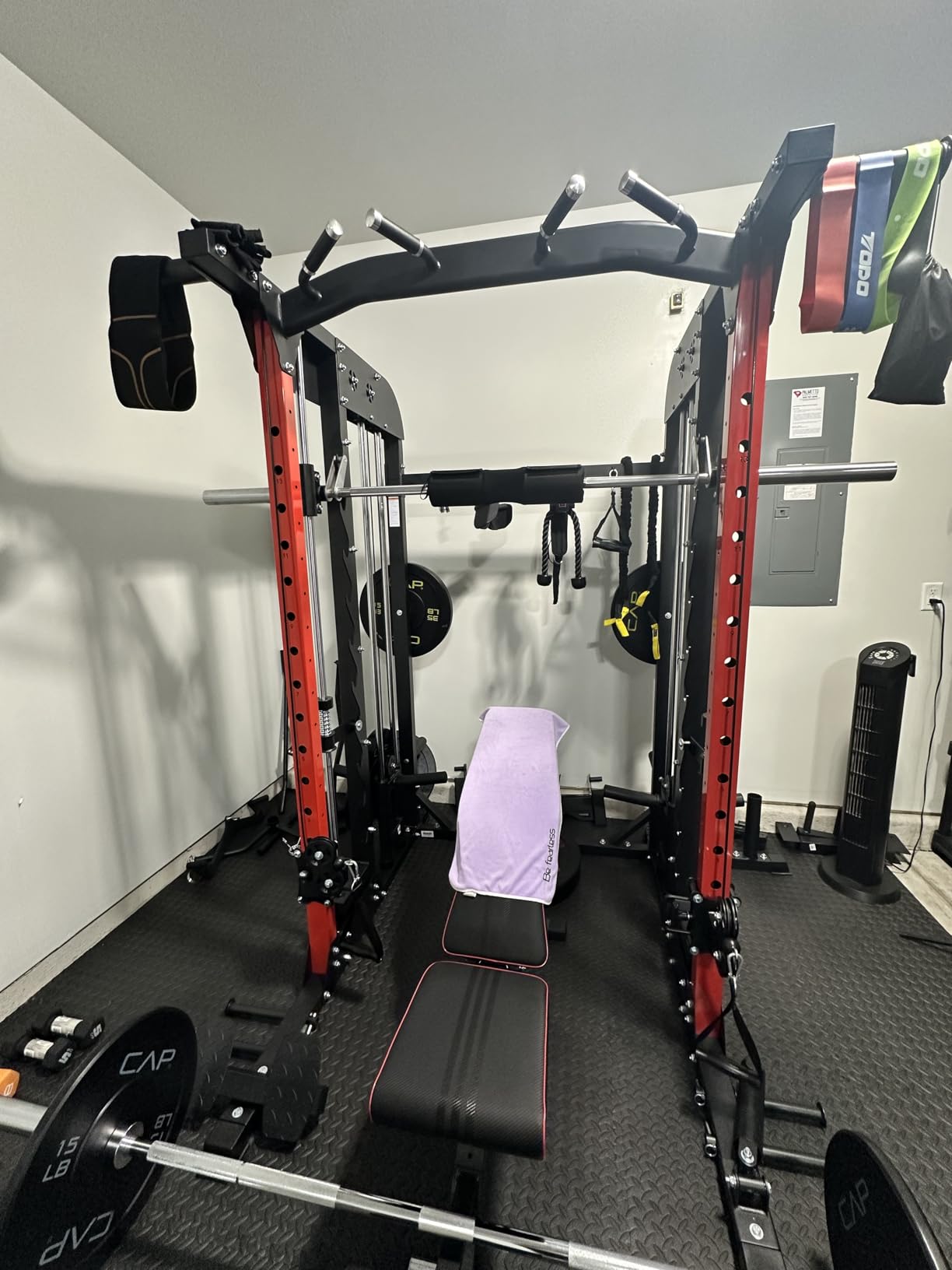 pooboo Multi-Functional Machine Power Cage, 2000LB Squat Rack, LAT-Pull Down System, Dual Pulley Cable Crossover System, Home Gym Workout Machine with Strength Training Attachments customer photo 2