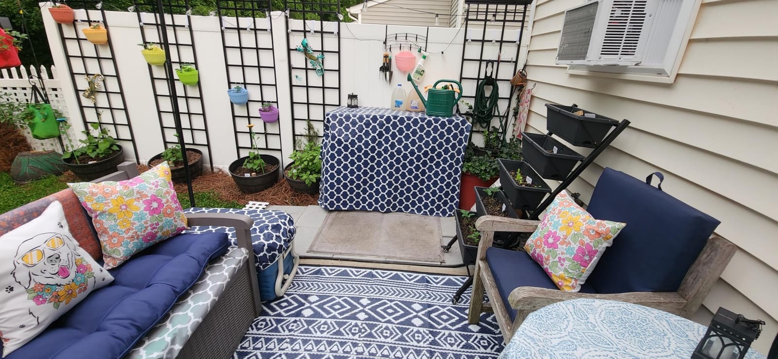 Outdoor Rug 5x8 ft, Reversible Outdoor Plastic Straw Rugs, Blue | Patio rug water-resistant, outdoor large area rug for rv, camping, garden, porch, all-weather & easy to clean customer photo 1