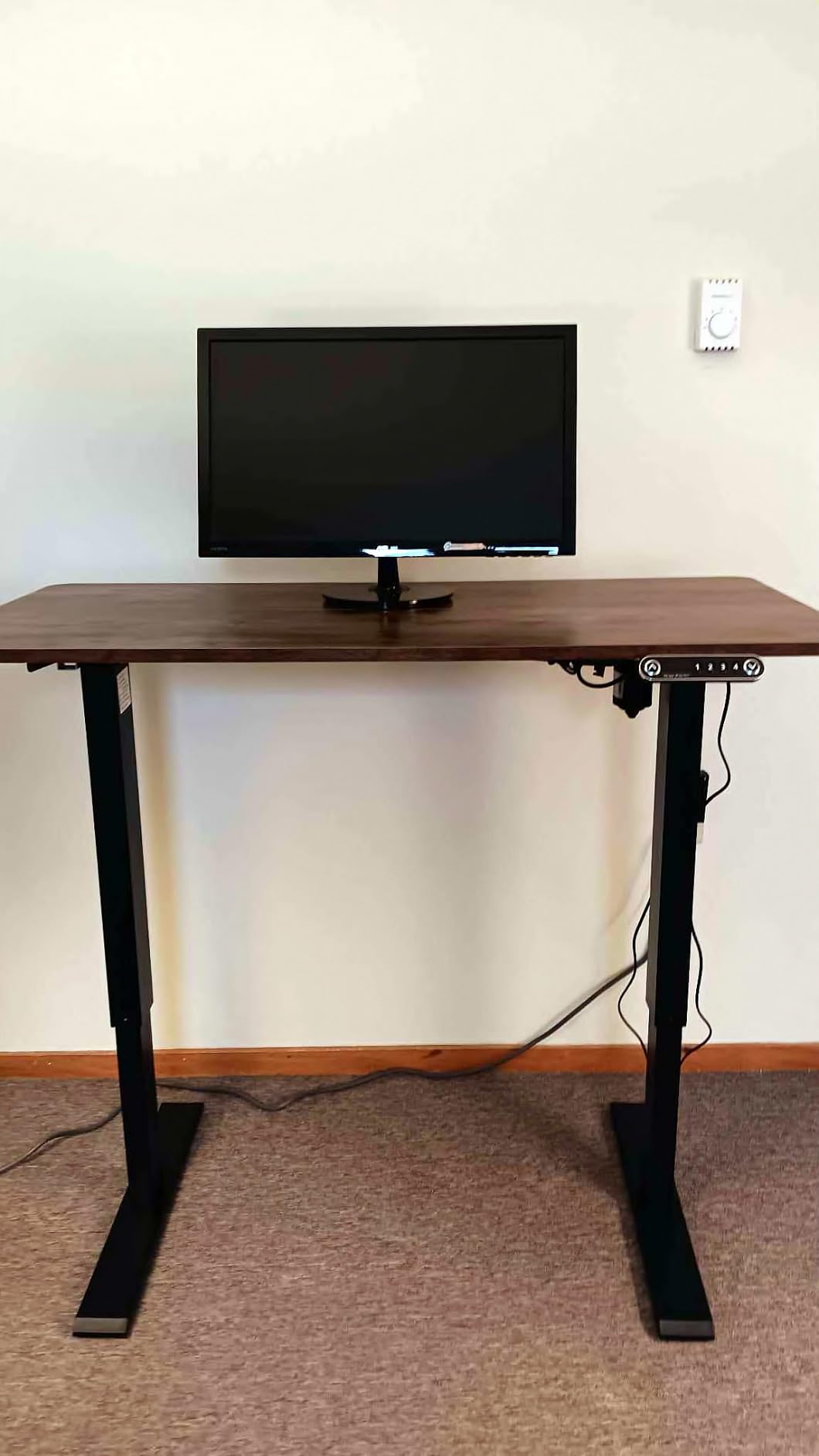 farexon Electric Standing Desk Adjustable Height, 71 x 28 Inch Sit Stand up Desk with Large Mouse Pad, Double Metal Hook, 4 Wheels, 4 Memory Preset Heights Home Office Computer Desk, Brown customer photo 1