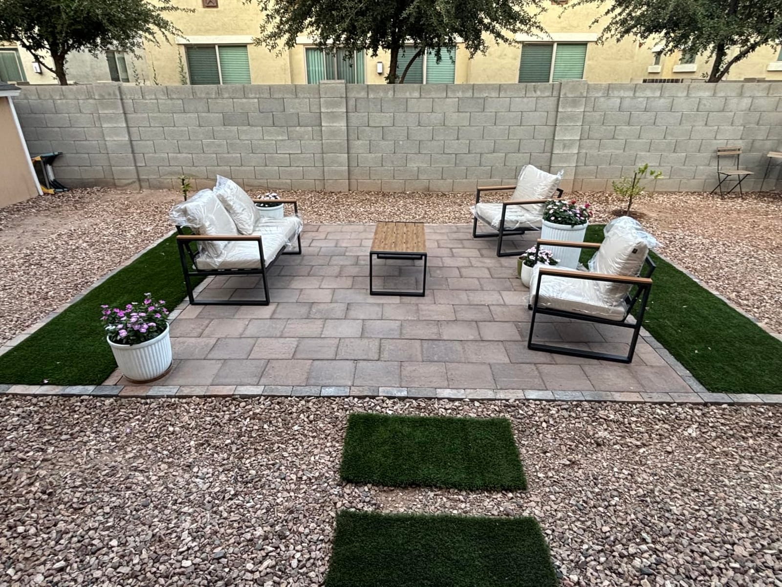 4 Pieces Metal Patio Furniture Set for Outdoor Balcony, Blue | 350LBS,With Coffee Table,Removable Cover,Water-Resistant,Rust-Resistant,Faux Wood Arm,4 Inch Cushion,For Front Porch Backyard customer photo 2