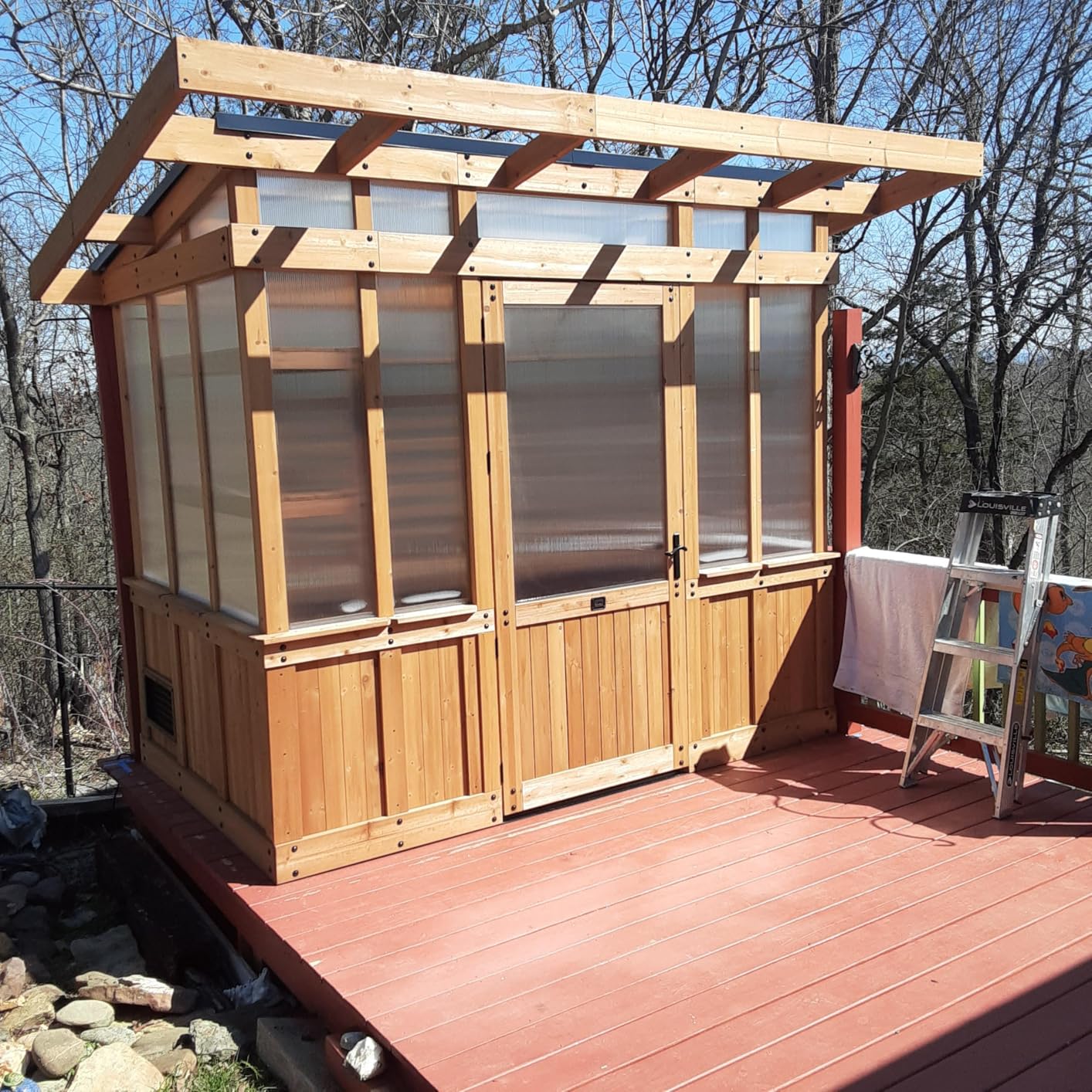 Backyard Discovery Poppy 11' x 7' Cedar Wood and Polycarbonate Walk-In Greenhouse Kit with Exhaust Fan, Windows, Hose Hook-Ups, PowerPort, Staging Shelves, Plant Hooks for Year-Round Outdoor Gardening customer photo 1
