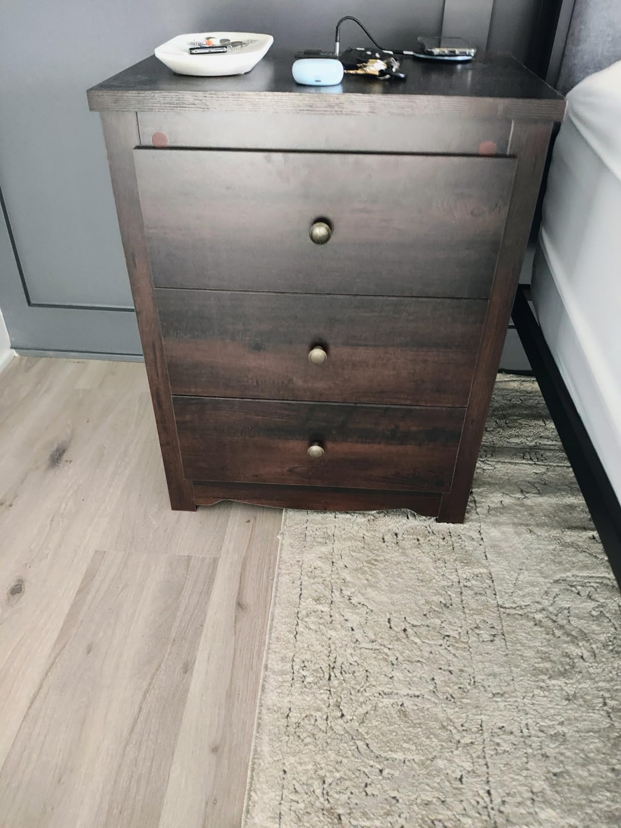 WLIVE Tall Nightstand with Charging Station, Wood Night Stand with 3 Drawers Storage, 2 USB Ports and Outlets, Espresso customer photo 1