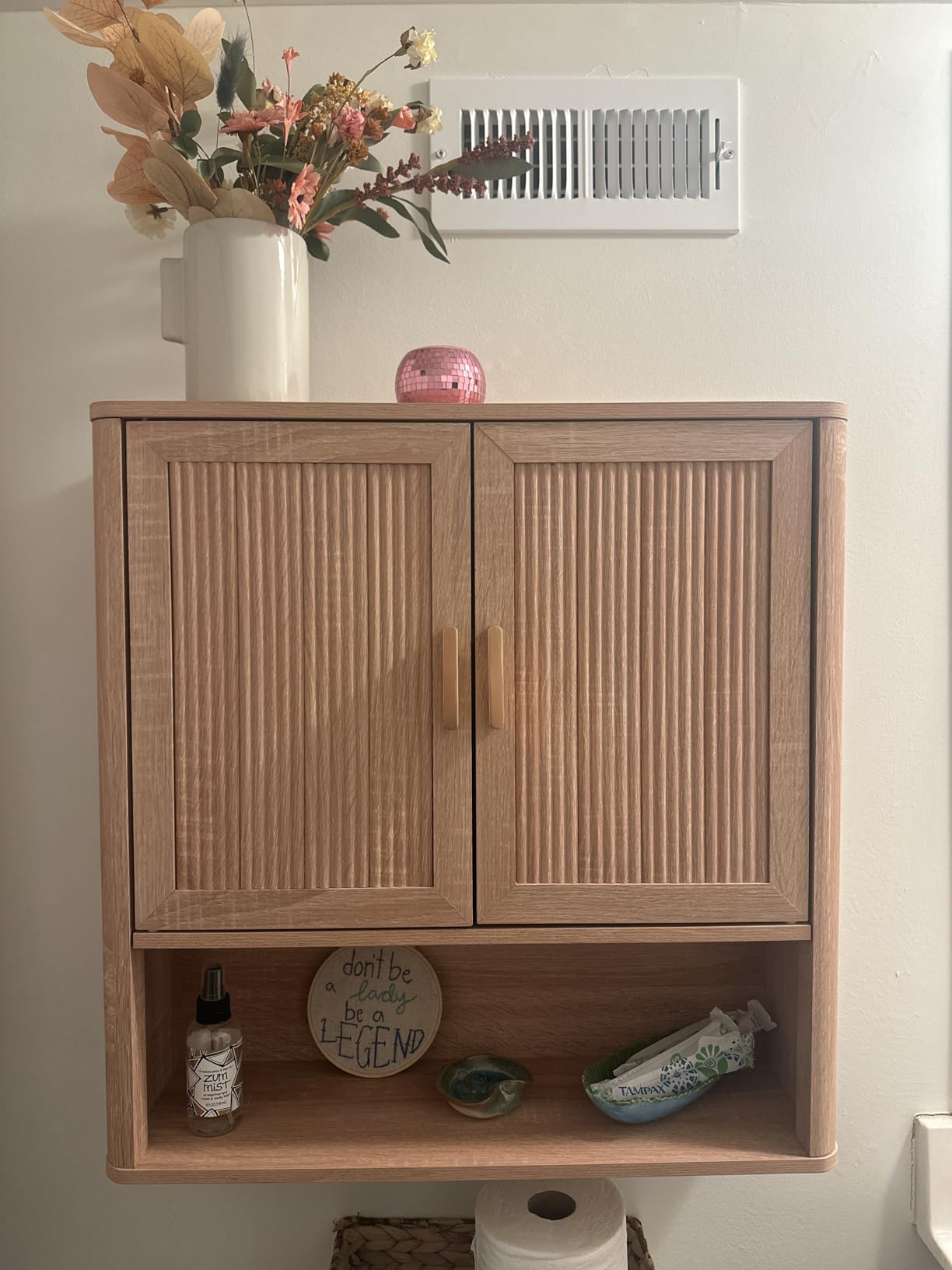 Bathroom Wall Storage Cabinet, Medicine Cabinet with Adjustable Wood Shelf & Doors, Over the Toilet Storage Cabinet for Laundry Room & Living Room Kitchen Storage Islands (Oak) customer photo 1