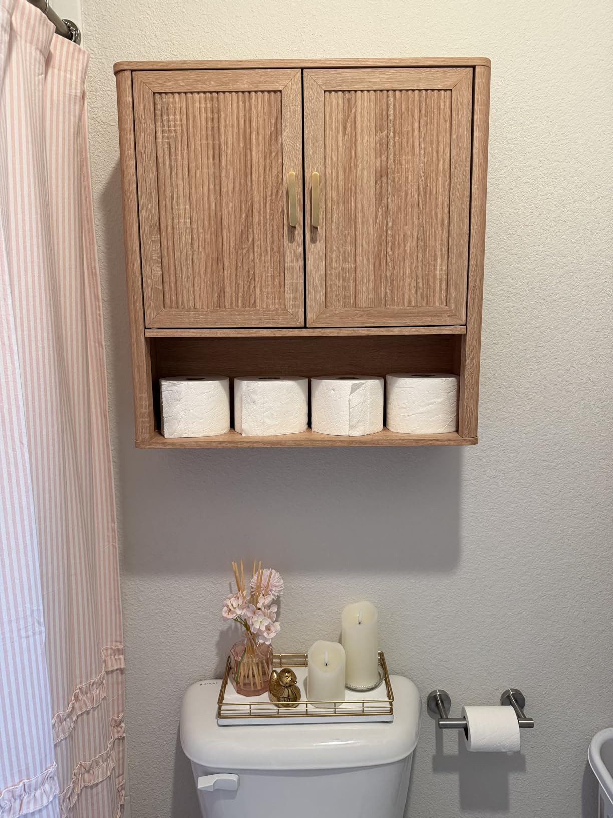 Bathroom Wall Storage Cabinet, Medicine Cabinet with Adjustable Wood Shelf & Doors, Over the Toilet Storage Cabinet for Laundry Room & Living Room Kitchen Storage Islands (Oak) customer photo 2