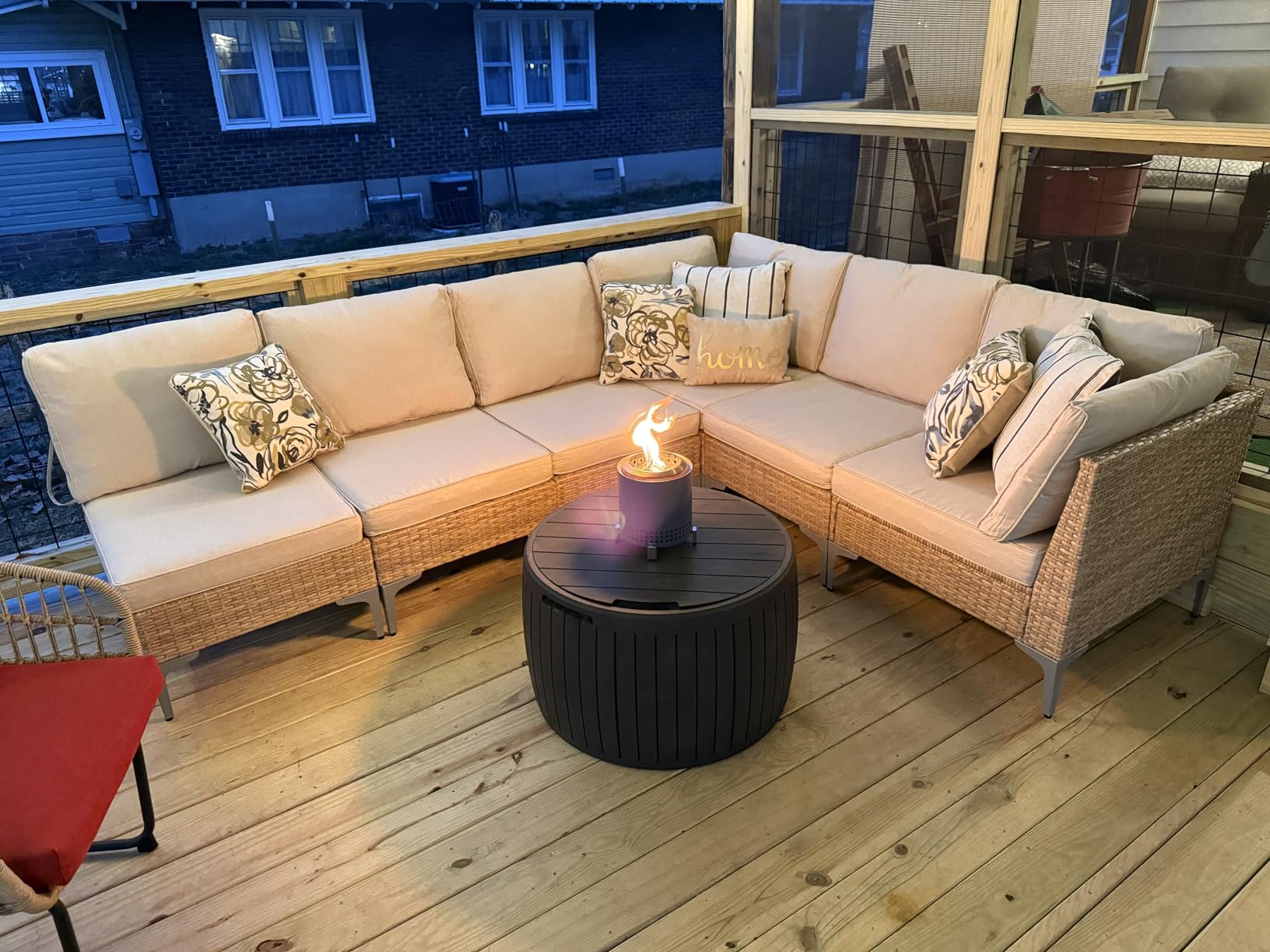 JOYURE 7 Piece Wicker Patio Furniture Set,Outdoor Conversation Sectional Sofa w/Coffee Table,All-Weather Outdoor Sofa with Thick and Anti-Slip Cushions for Deck,Poolside,Garden,Beige customer photo 2