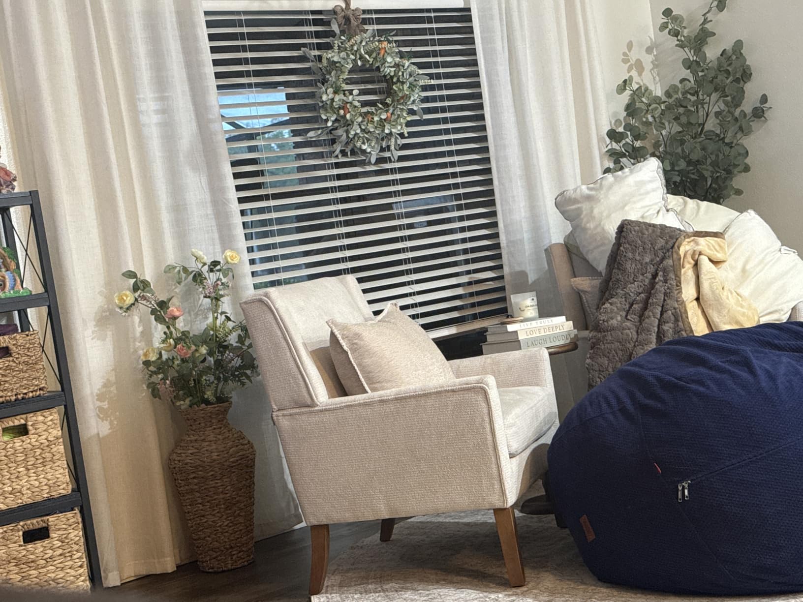 COLAMY Modern Wingback Living Room Chair, Upholstered Fabric Accent Armchair, Single Sofa Chair with Lounge Seat and Wood Legs for Bedroom/Office/Reading Spaces, Beige customer photo 2