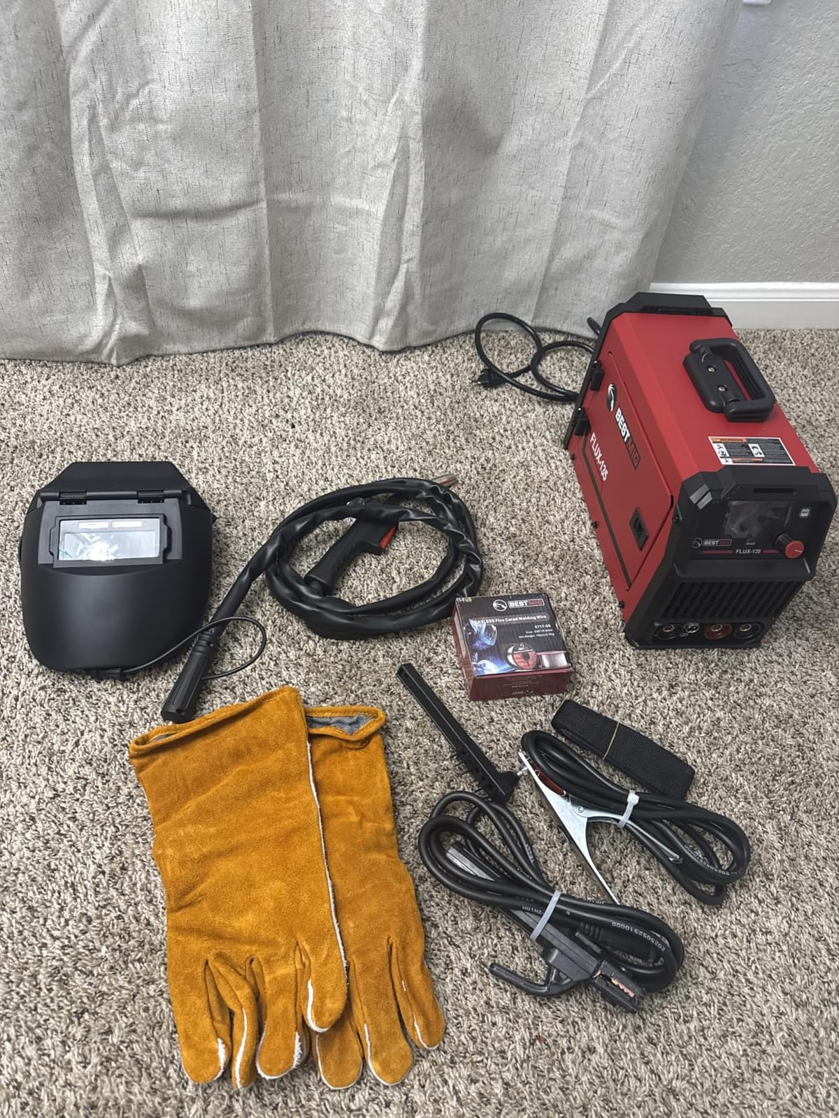 BESTMIG 135A MIG Welder - 3-in-1 Flux Core Welder, MIG/Lift TIG/Stick Welding Machine - Portable IGBT Inverter - 110V with Welder Helmet and Gloves (Red Black, MIG 135A Welder) customer photo 2