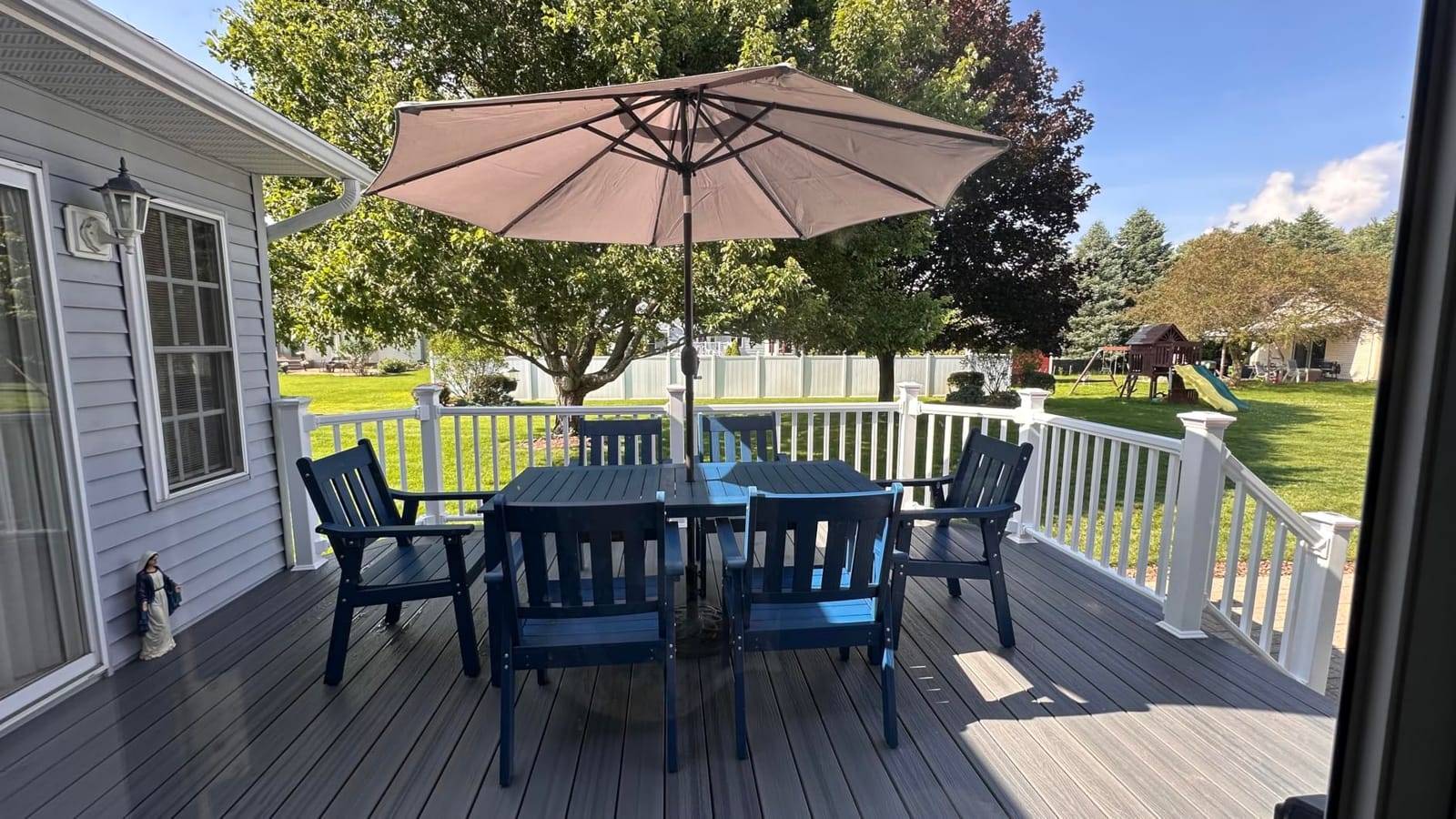 YEFU HIPS Patio Table Set: 7 Piece Outdoor Table and Chairs Dining Furniture Set with Umbrella Hole - Teak Modern Plastic Dining Sets 6 Person for Outside Deck with Metal Aluminum Frame customer photo 2